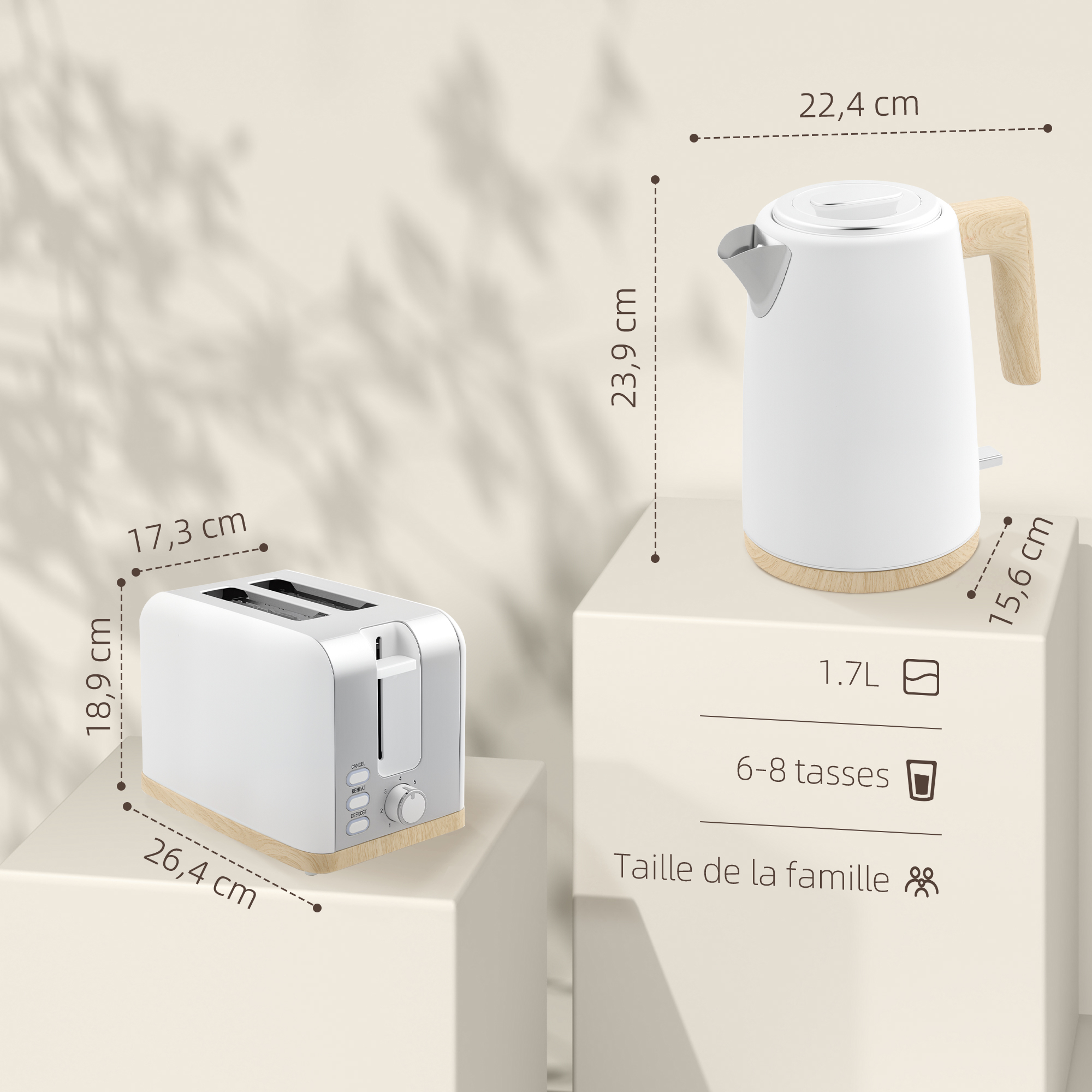 Ensemble Bouilloire 1,7 L & Grille-Pain 2 Tranches – 2200 W – Blanc – autre vue