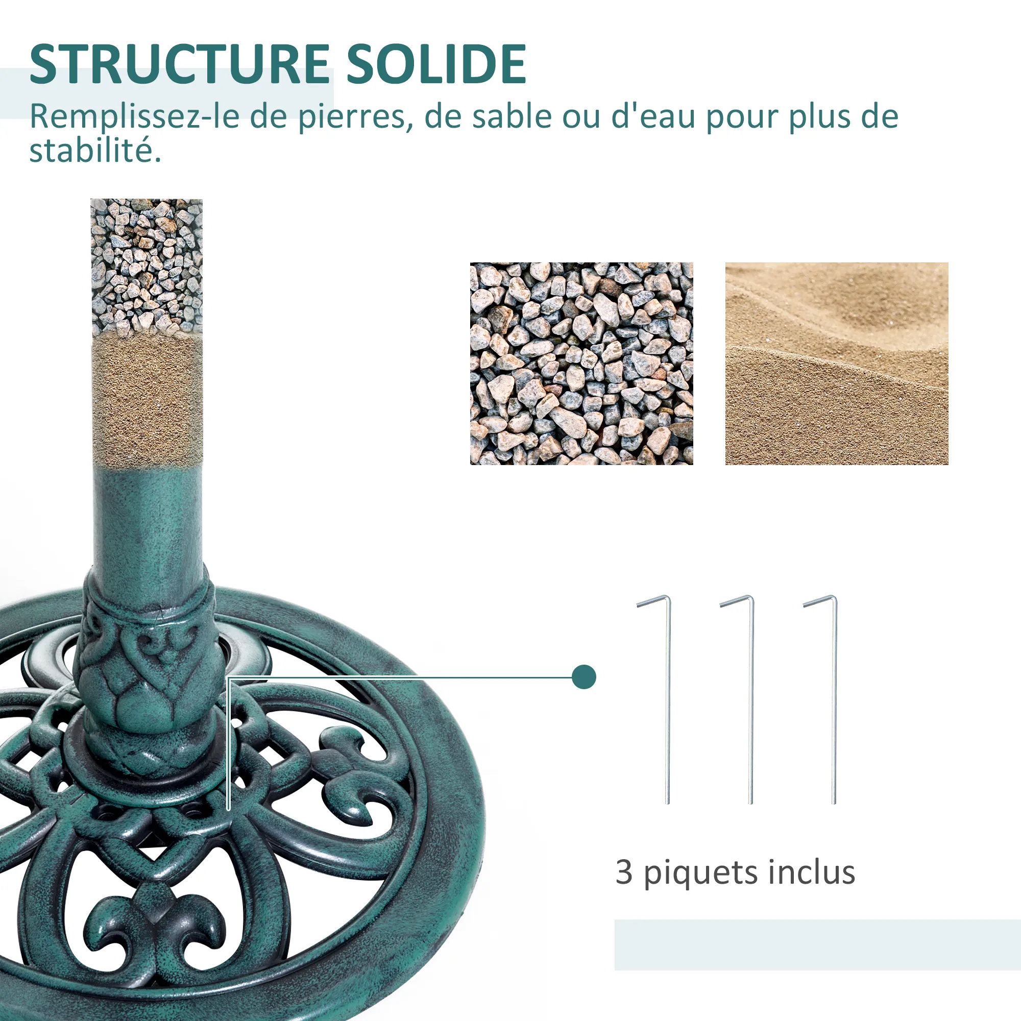 Bain d'oiseaux plateau de diamètre 50cm abreuvoir oiseaux extérieur sur pied hauteur 69,5 cm érugineux – vue 6
