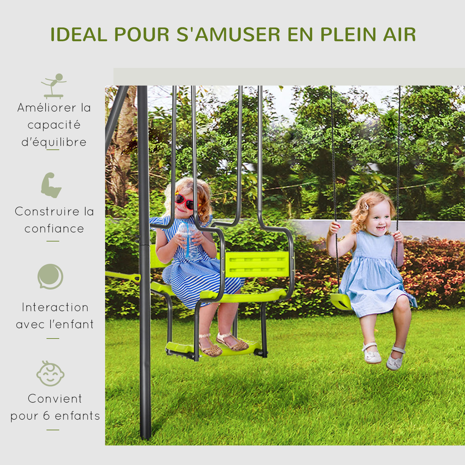 Portique Balançoire 4 Agrès – 2 Balançoires & 2 Face-à-Face – 3,55 m – vue 5