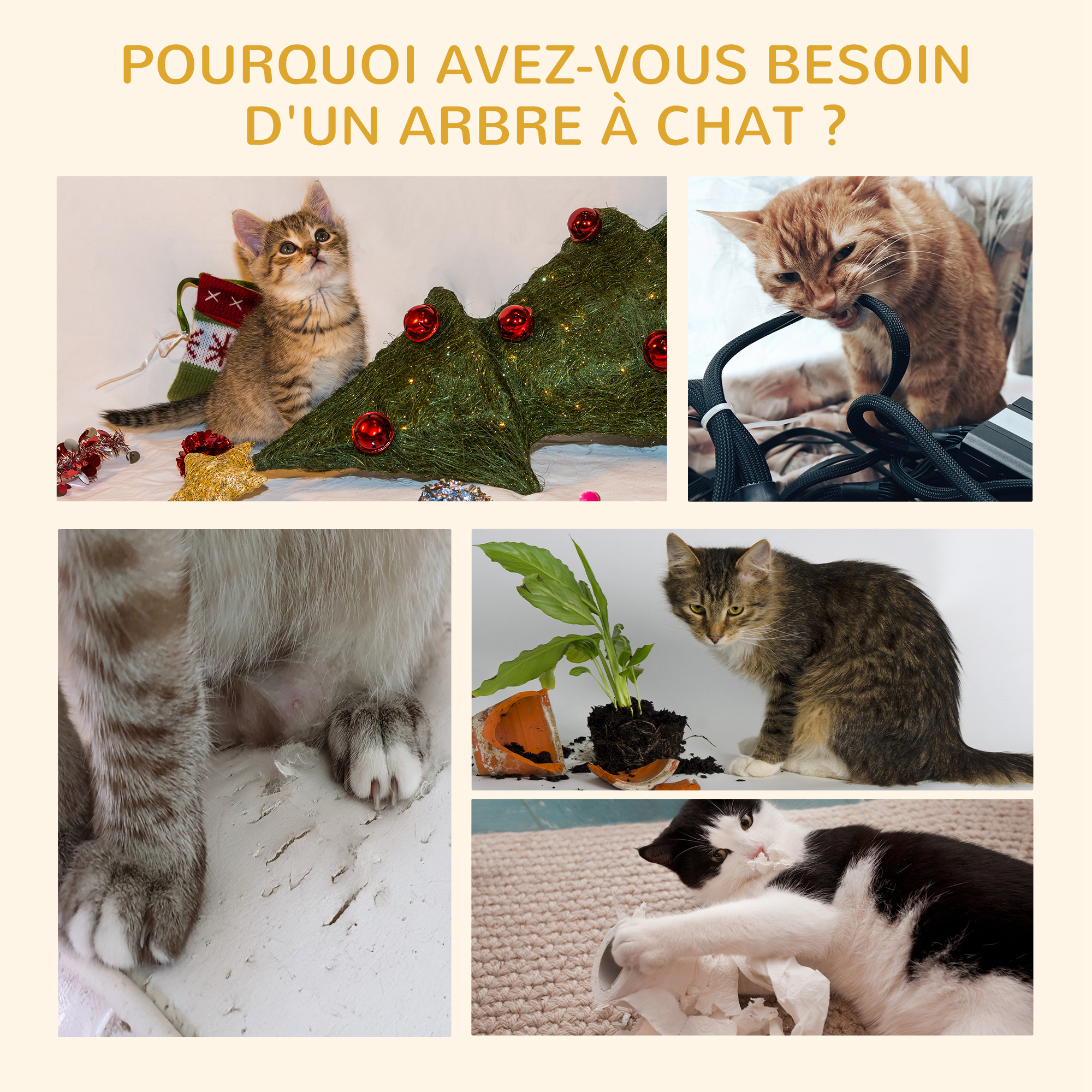 Arbre à chat du sol au plafond, tour à chat réglable en hauteur de 240-260 cm à plusieurs niveaux, gris clair – vue 7