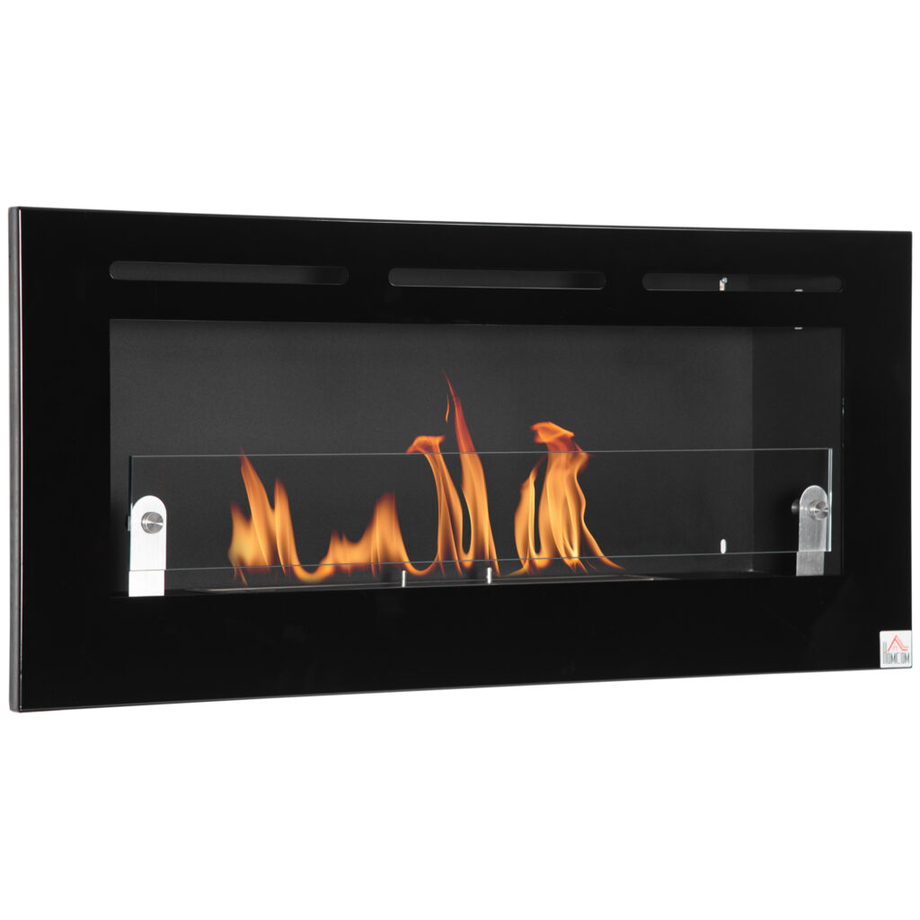 Cheminée Bioéthanol Murale avec Brûleur 2,8 L et Pare-Feu – Noire