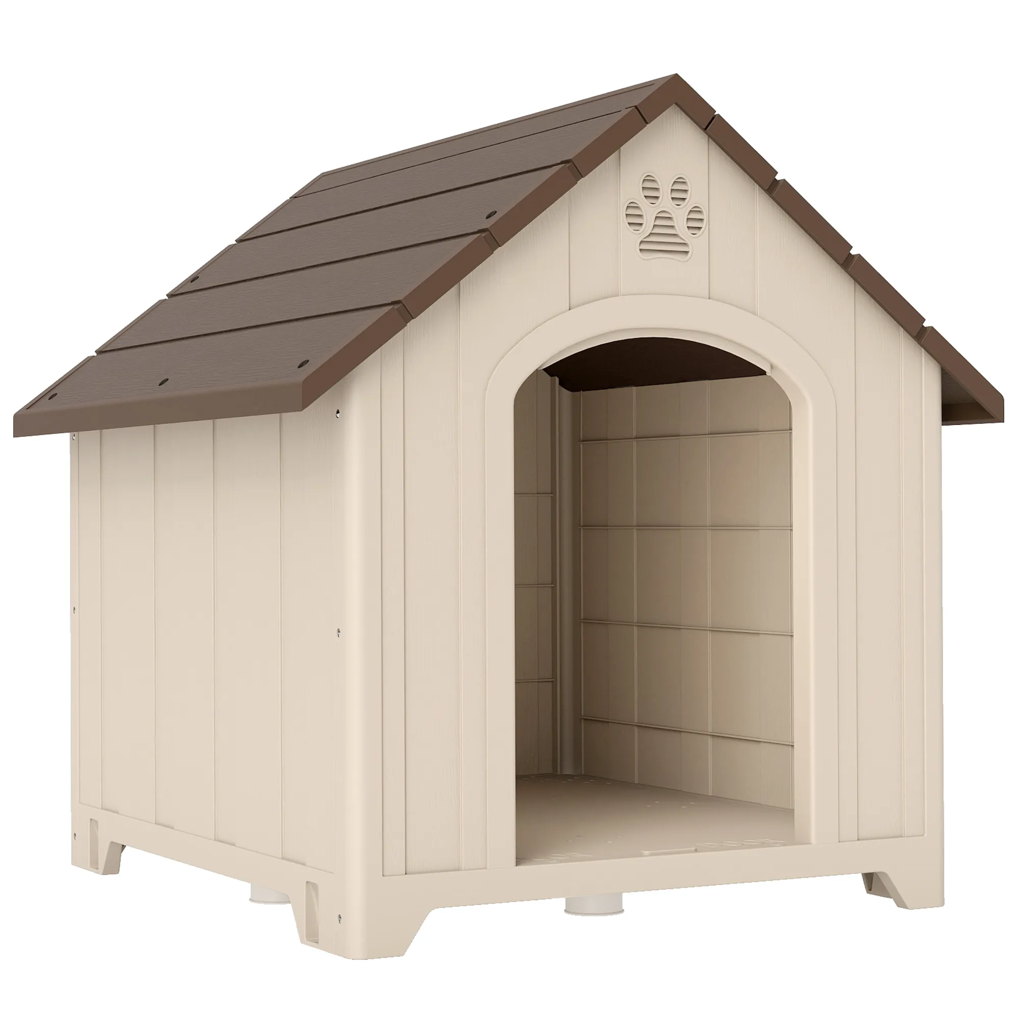 Niche pour chien extérieur, maison chien en polypropylène imperméable, ventilé, plancher surélevé, beige - Afbeelding 10
