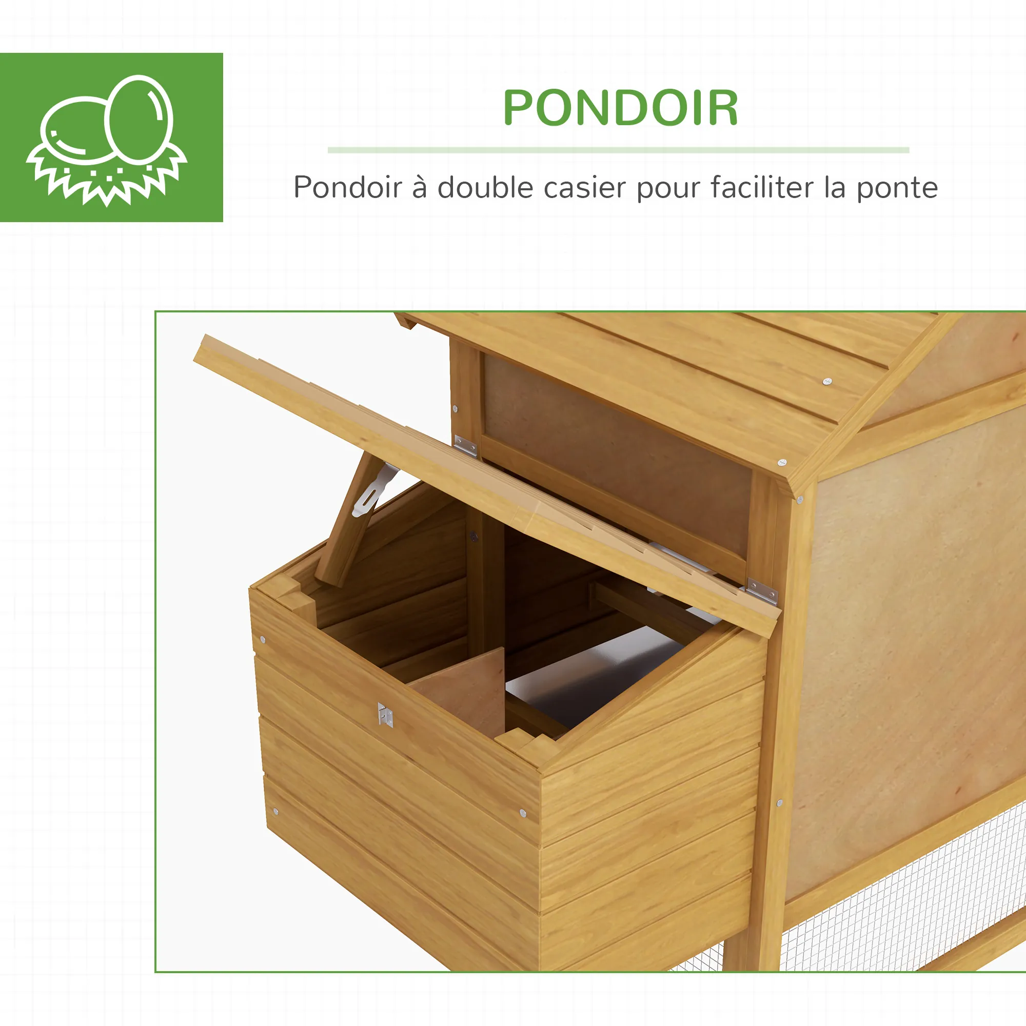 Poulailler Cottage en Bois avec Enclos, Pondoir & Tiroir – 151 cm – Bild 6