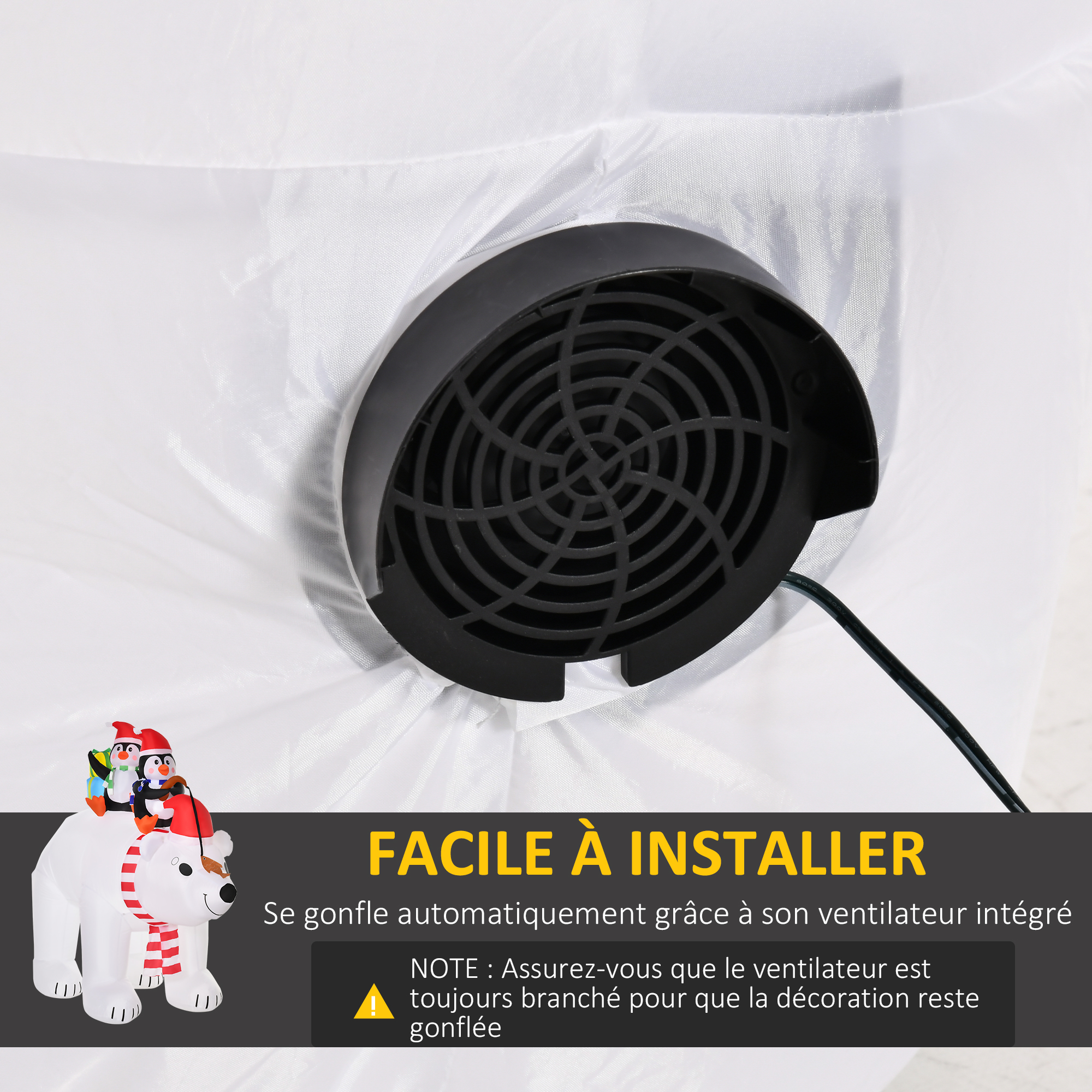 Ours polaire gonflable de Noël 206 cm avec 2 pingouins et LED – HOMCOM – vue 7