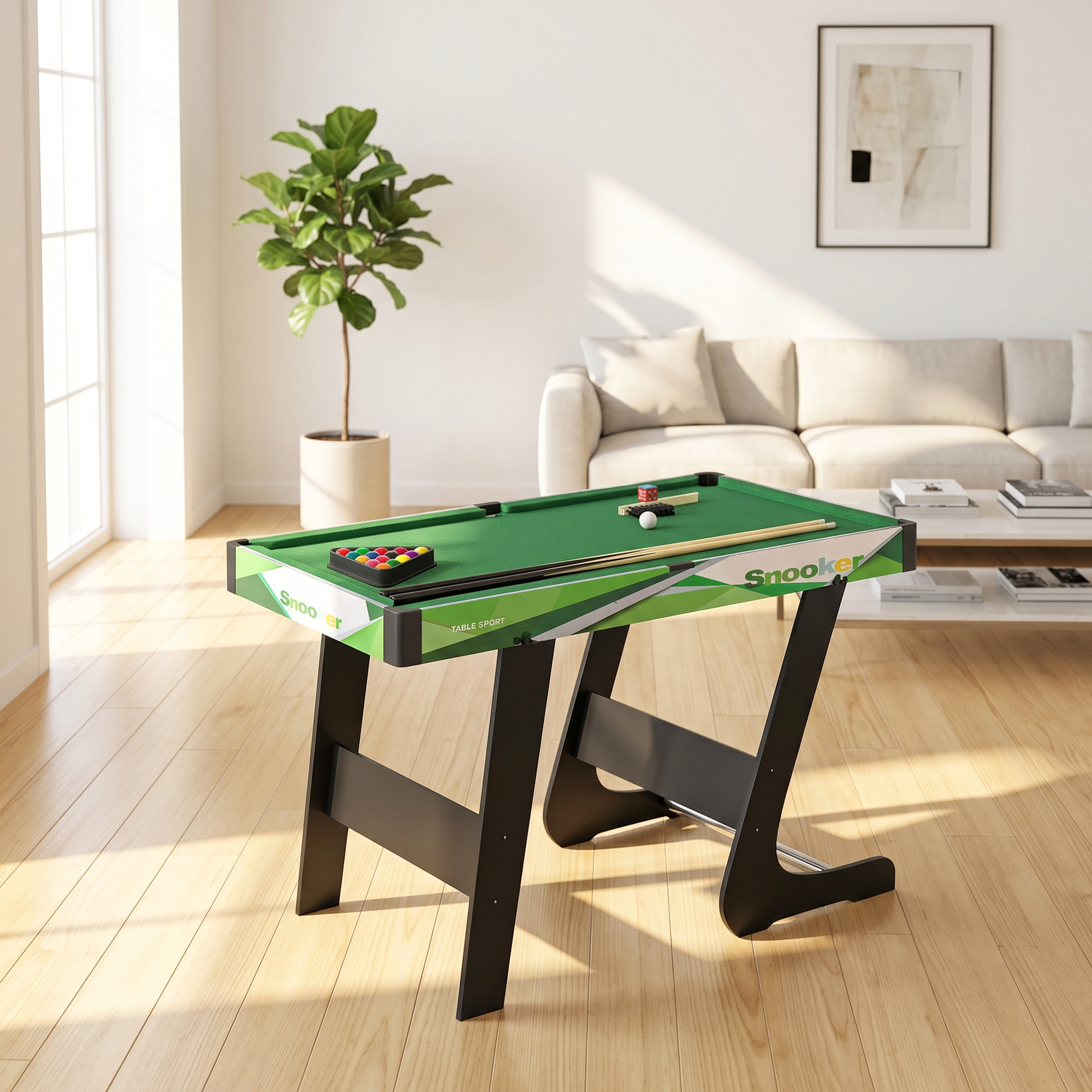 Table de Billard Pliable 104 cm avec Accessoires – 2 Queues & 16 Billes – Tapis Vert – vue supplémentaire