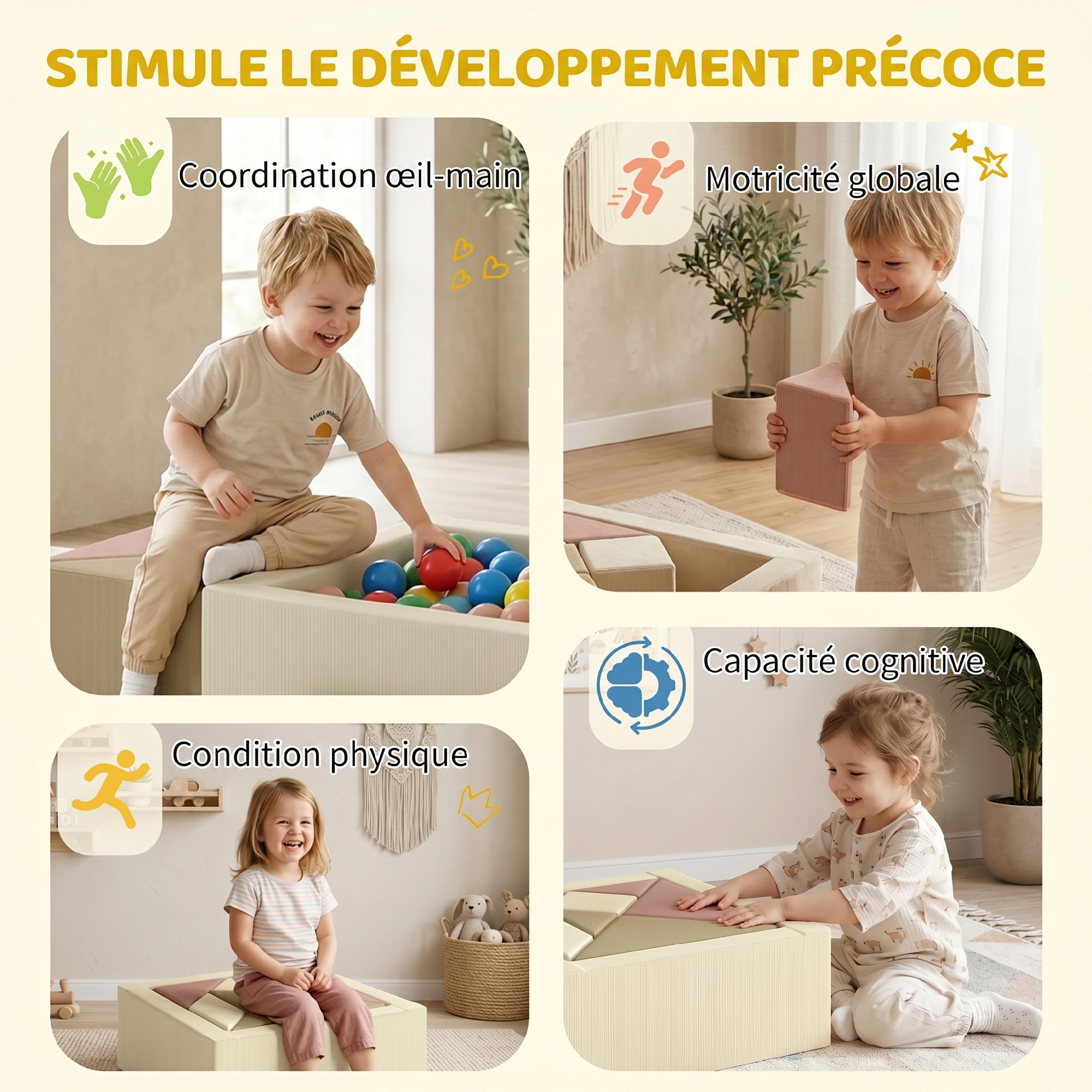 Parcours de Motricité Enfant 9 Pièces en Mousse avec Tapis & Blocs Modulables – Multicolore – vue 7