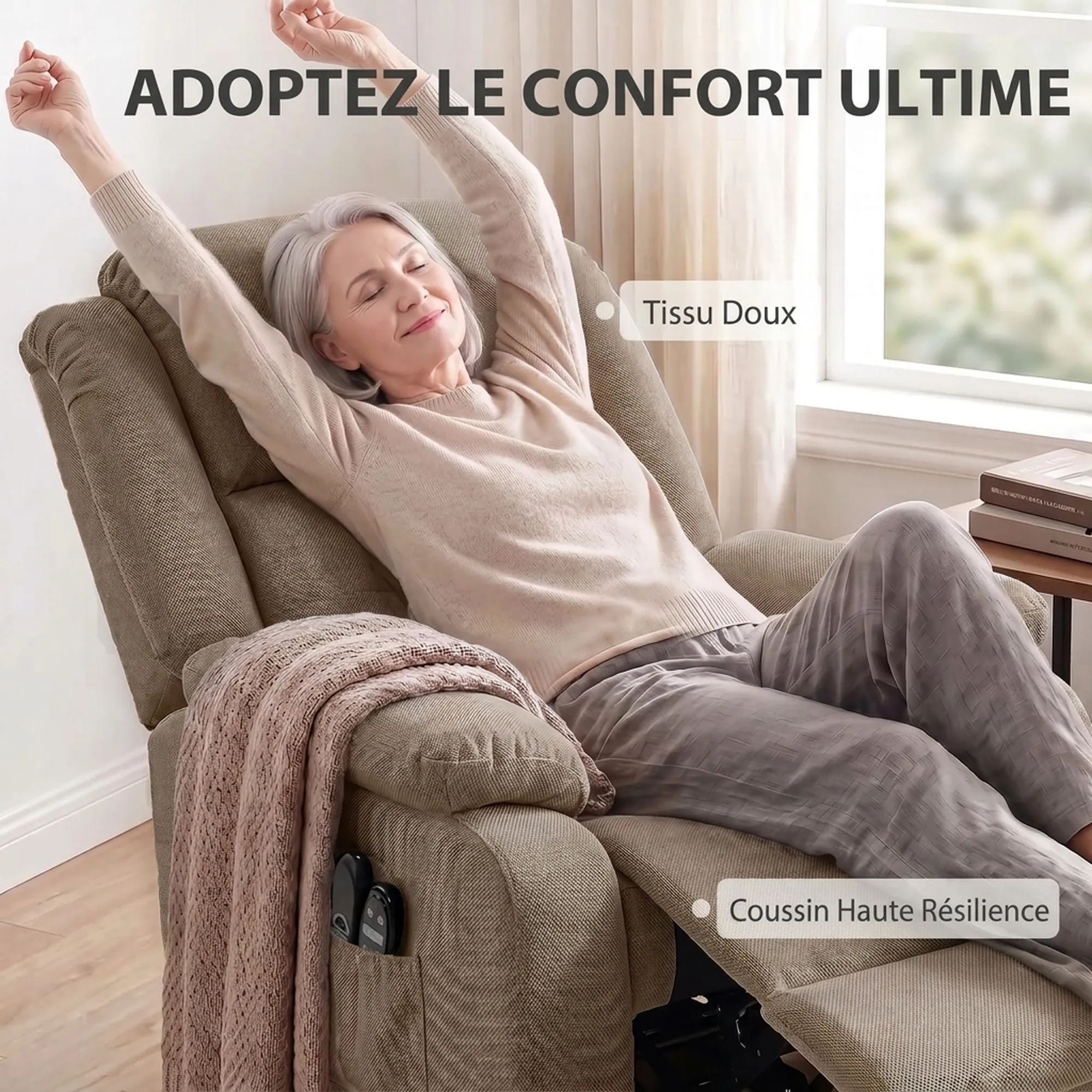 Fauteuil Releveur Électrique avec Massage et Chauffage – Marron – vue 6