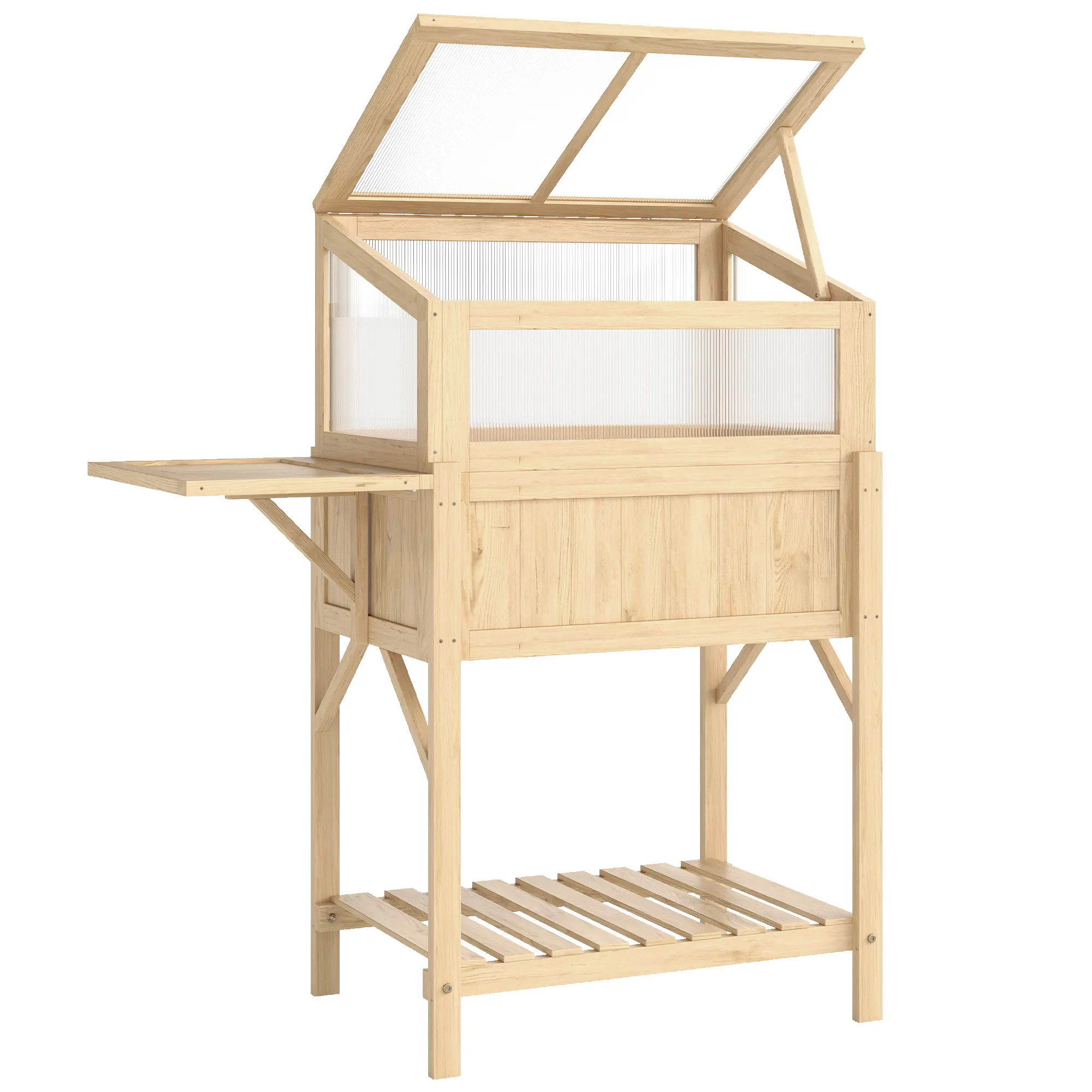 Carré Potager Surélevé avec Serre & Table Pliante – Bois Naturel