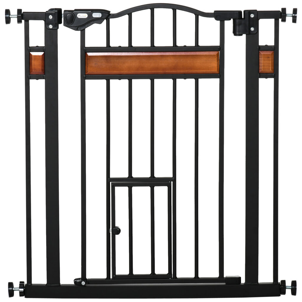 Barrière de sécurité pour animaux système de double verrouillage sans perçage 74 à 80 cm acier bois de pin noir