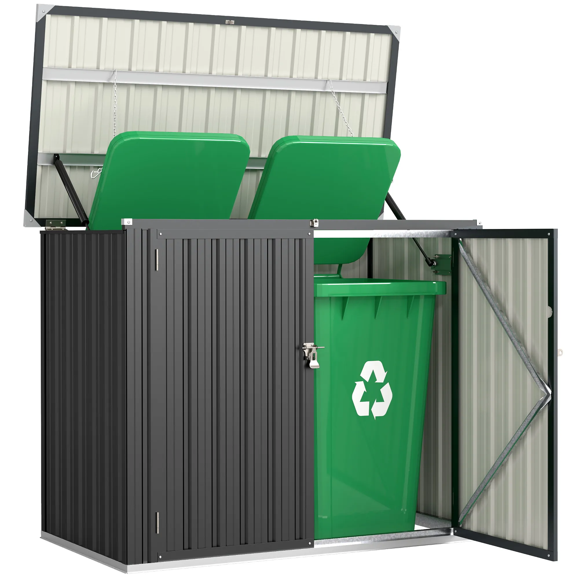Cache-poubelles extérieur 2 bacs en acier galvanisé – gris foncé