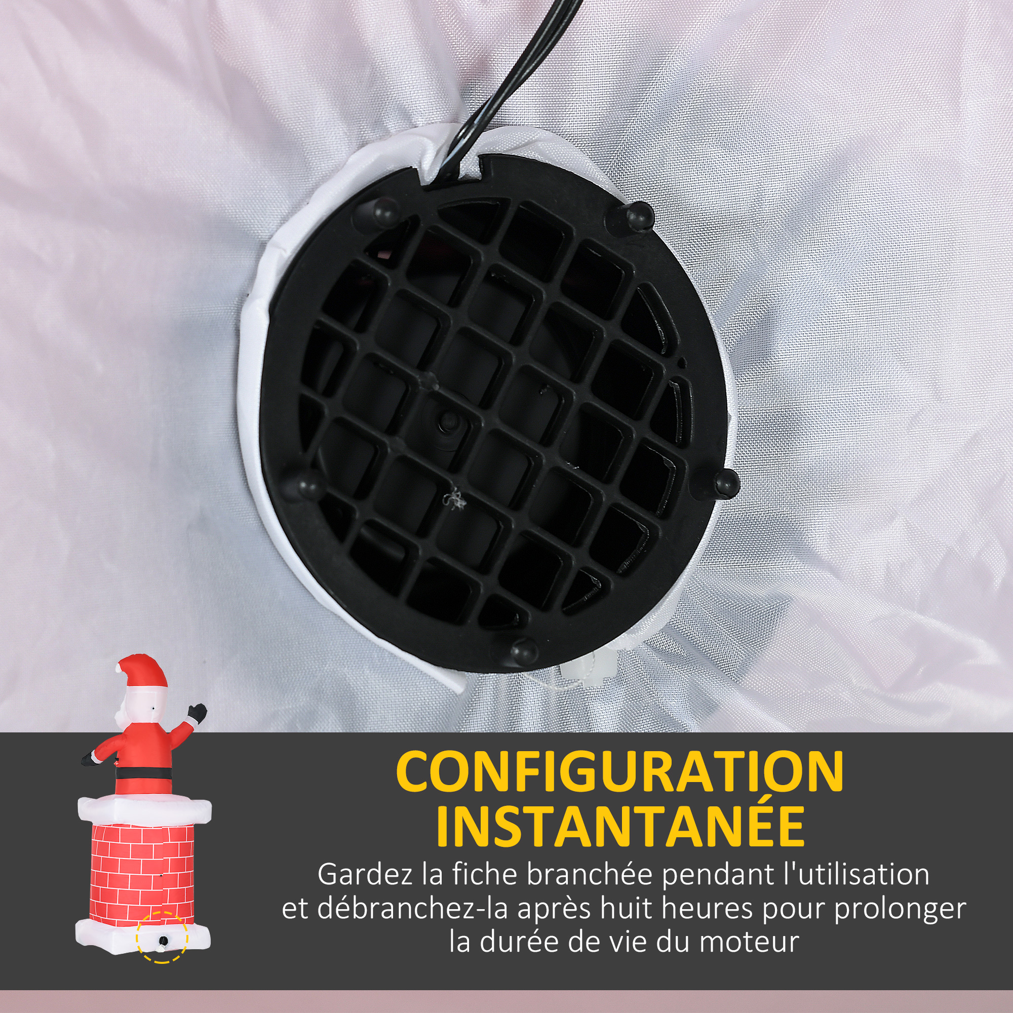 Père Noël gonflable avec cheminée 210 cm et LED – HOMCOM – vue 6