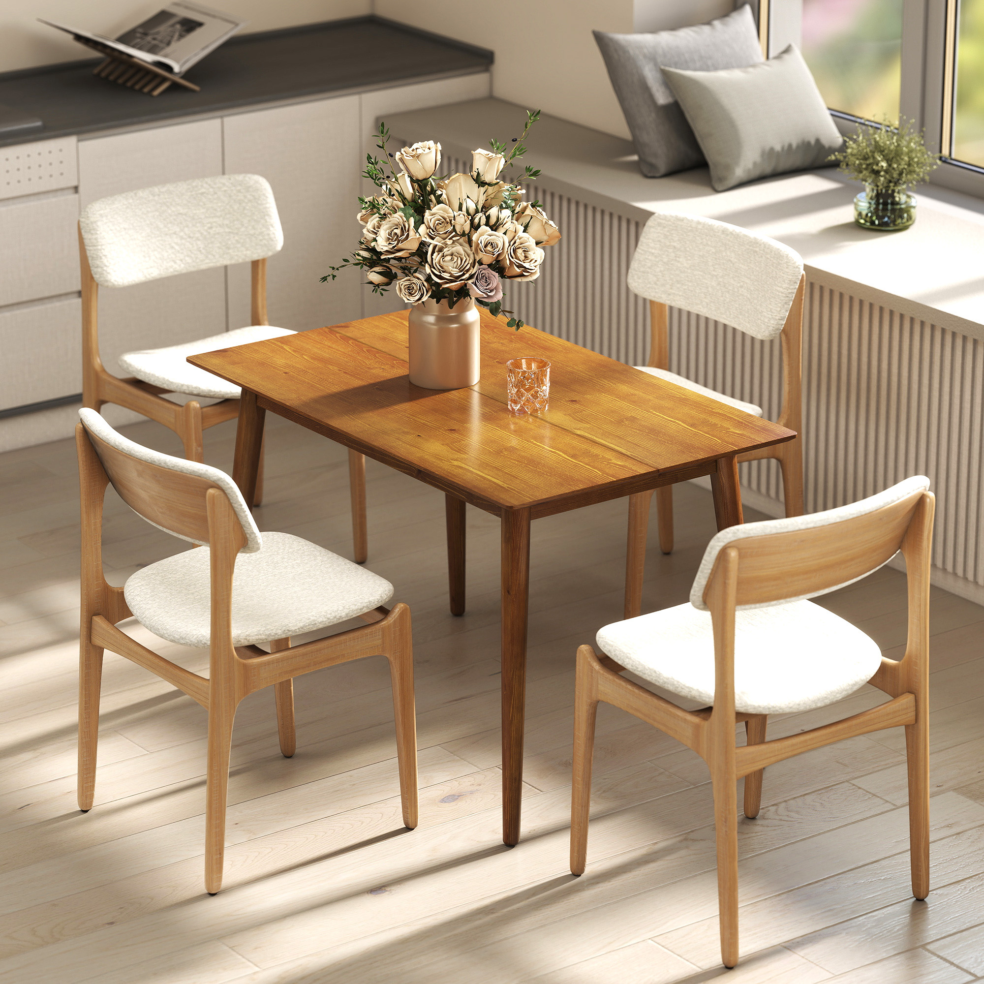 Table de Salle à Manger 4 Personnes en Bois de Pin – 120 × 75 × 76 cm – Marron – vue 6