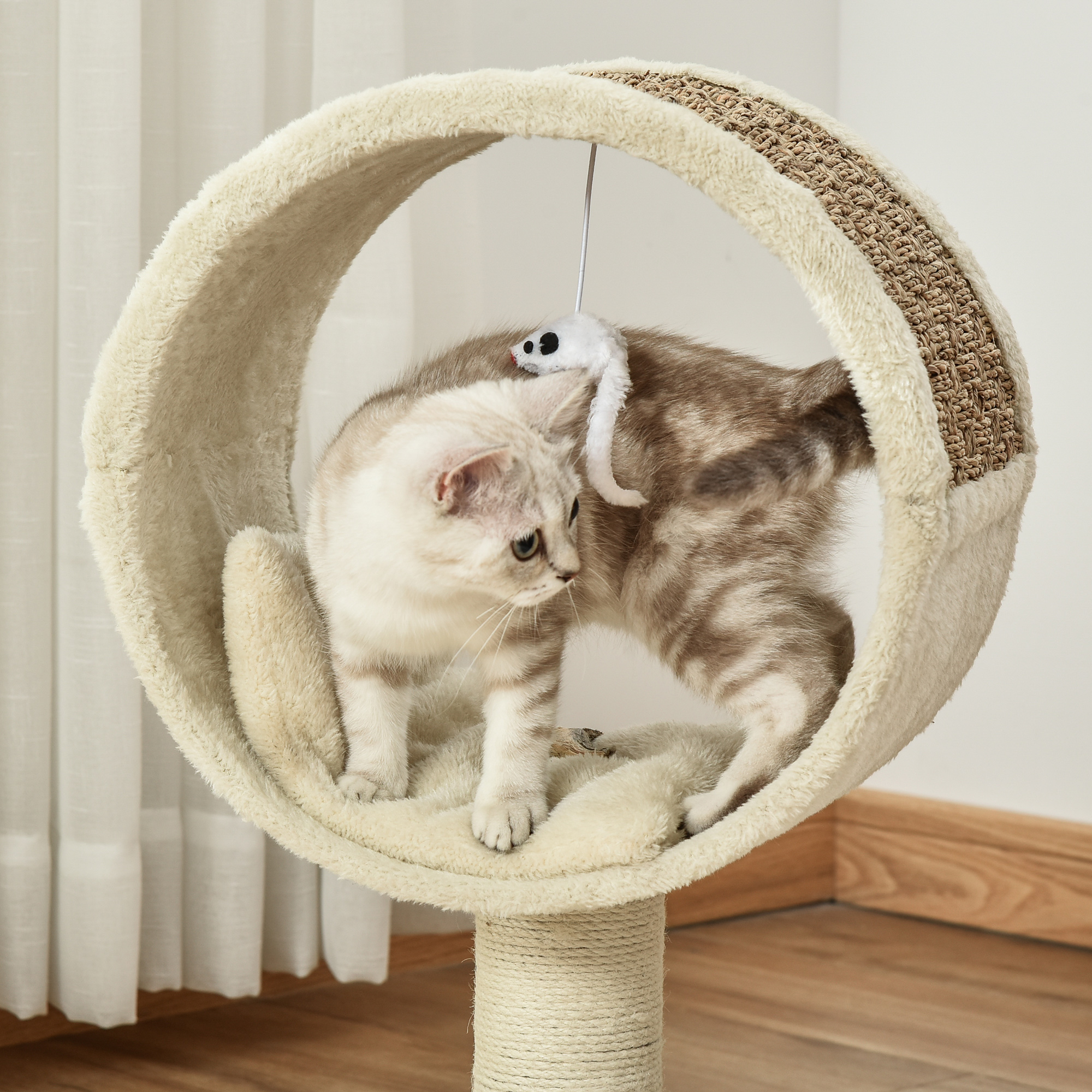 Arbre à chat compact 56 cm avec couchage, griffoir en jute & jouet – beige & kaki – vue 7