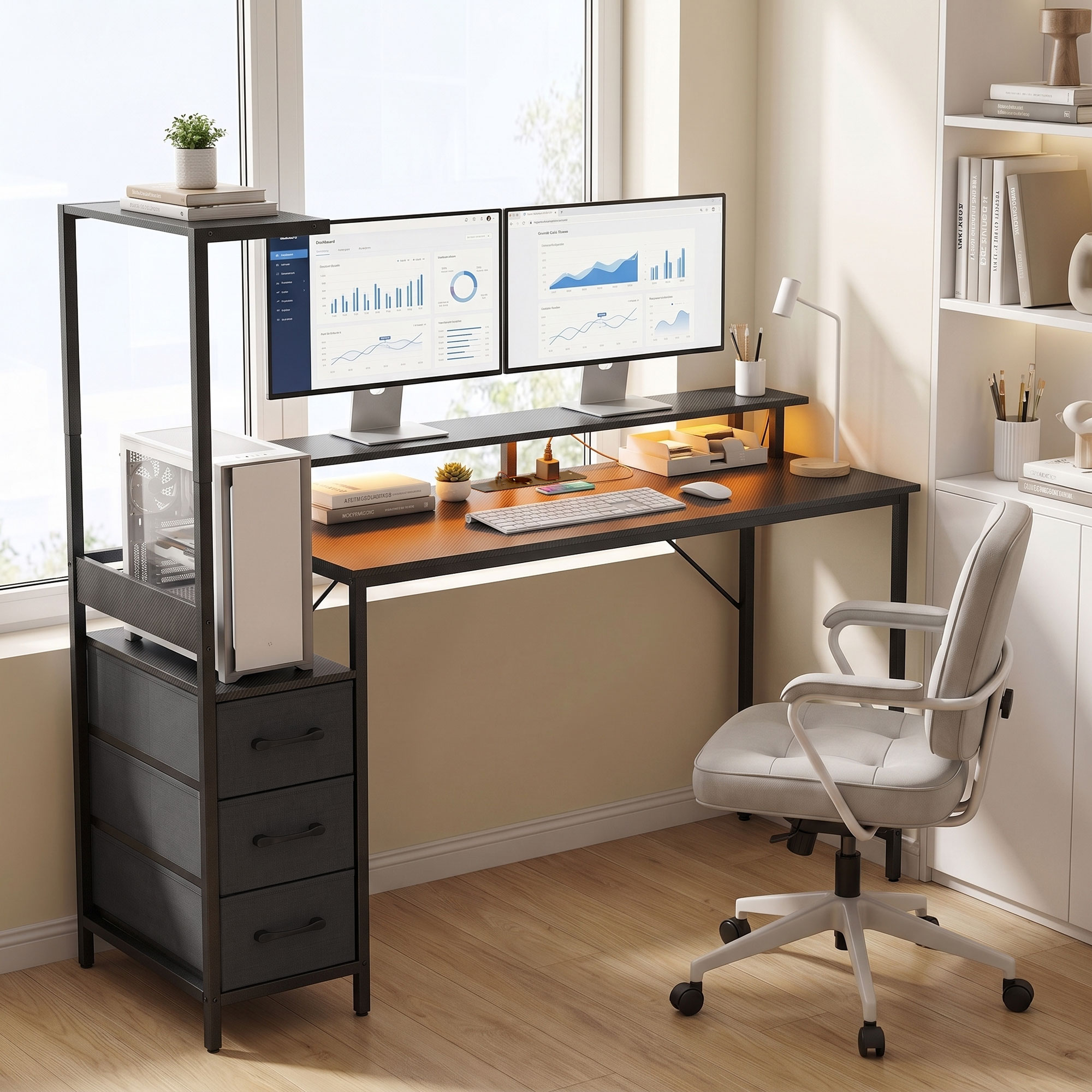 Bureau Gaming 147 x 47 cm, Éclairage RGB, Prises et Ports USB, Support pour Unité Centrale Réglable et Réversible, Noir - Image 9
