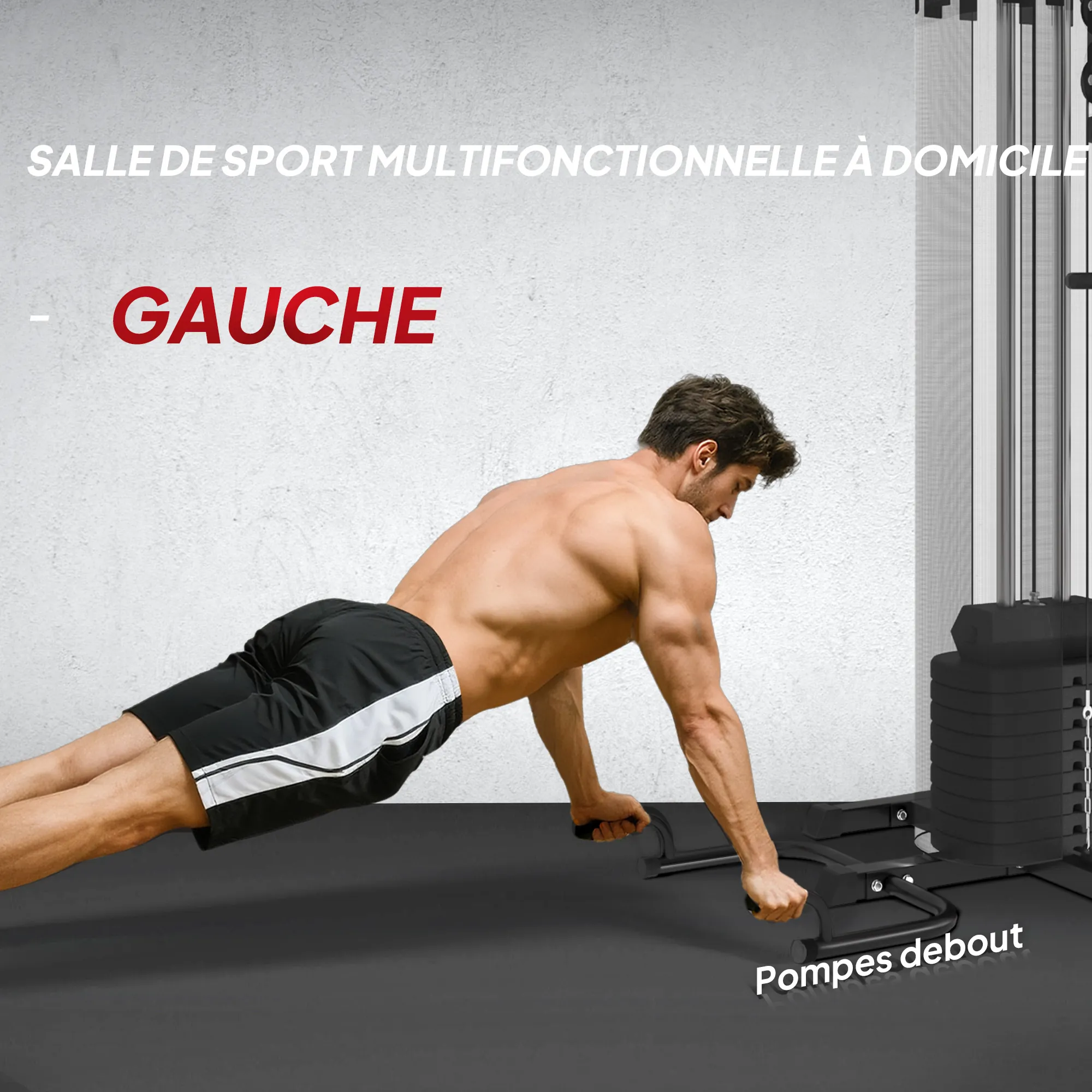 Station de Musculation Multifonction 65 kg avec Banc & Poulies – Rouge & Noir Tags - Image 6