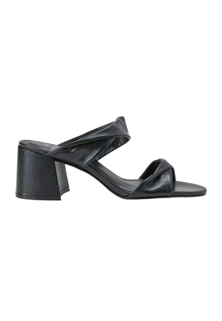 Mules Femme Xaxim en Cuir de Chèvre Noir – Talon Bloc 6,5 cm