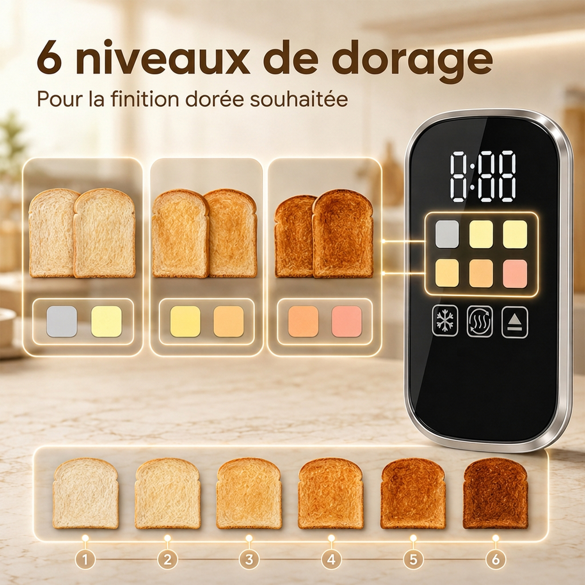 Ensemble Bouilloire 1,5 L 2200 W & Grille-Pain Tactile 2 Tranches – Inox Argenté - Afbeelding 6