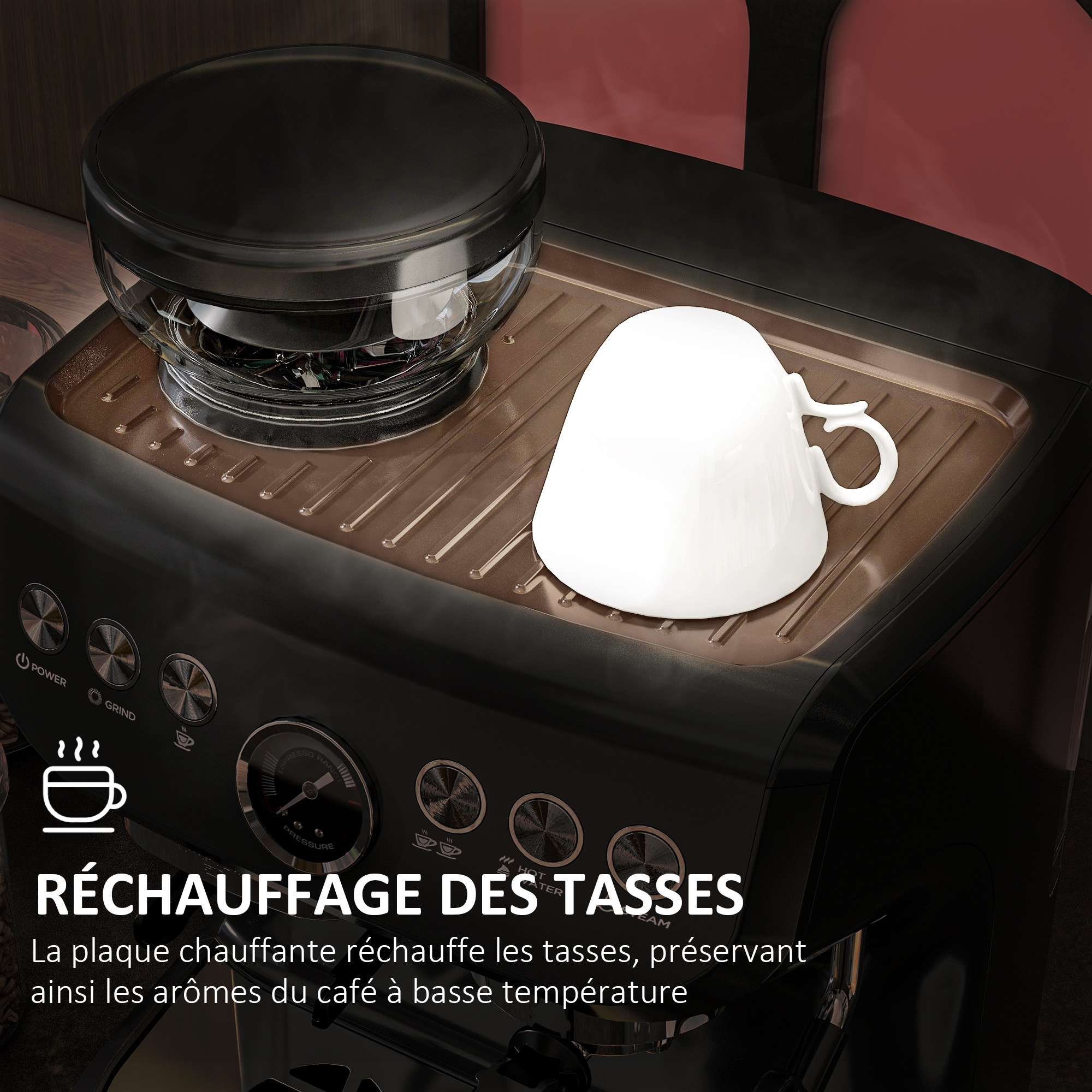 Machine Expresso avec Moulin à Grains 1600 W – 15 Bars & Buse Vapeur – Noir – Bild 8