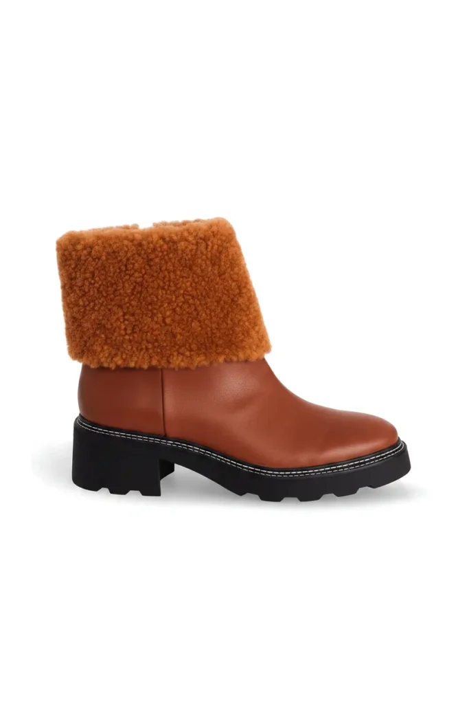 Bottines Femme Andira en Cuir Cognac avec Col Fourré – Talon 5 cm