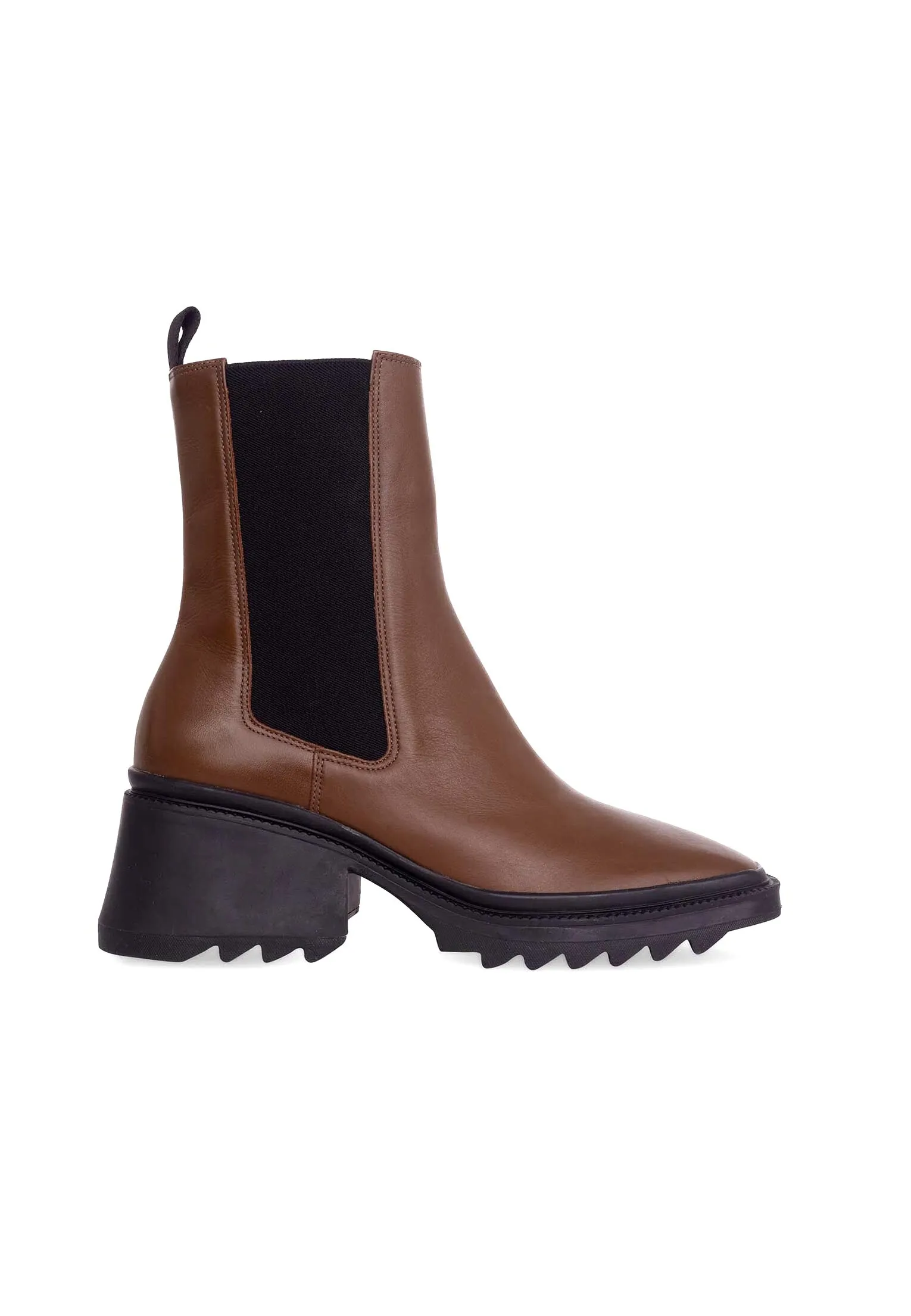 Arachis Brown Leather Chelsea Boots – Lug Sole, 7.8cm Block Heel - Image 7