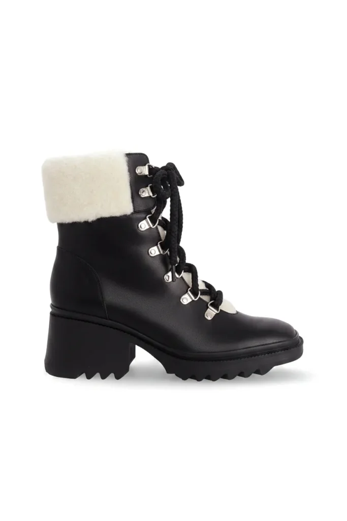 Bottines Femme Cassia en Cuir Noir Fourrées – Talon Bloc 7,8 cm