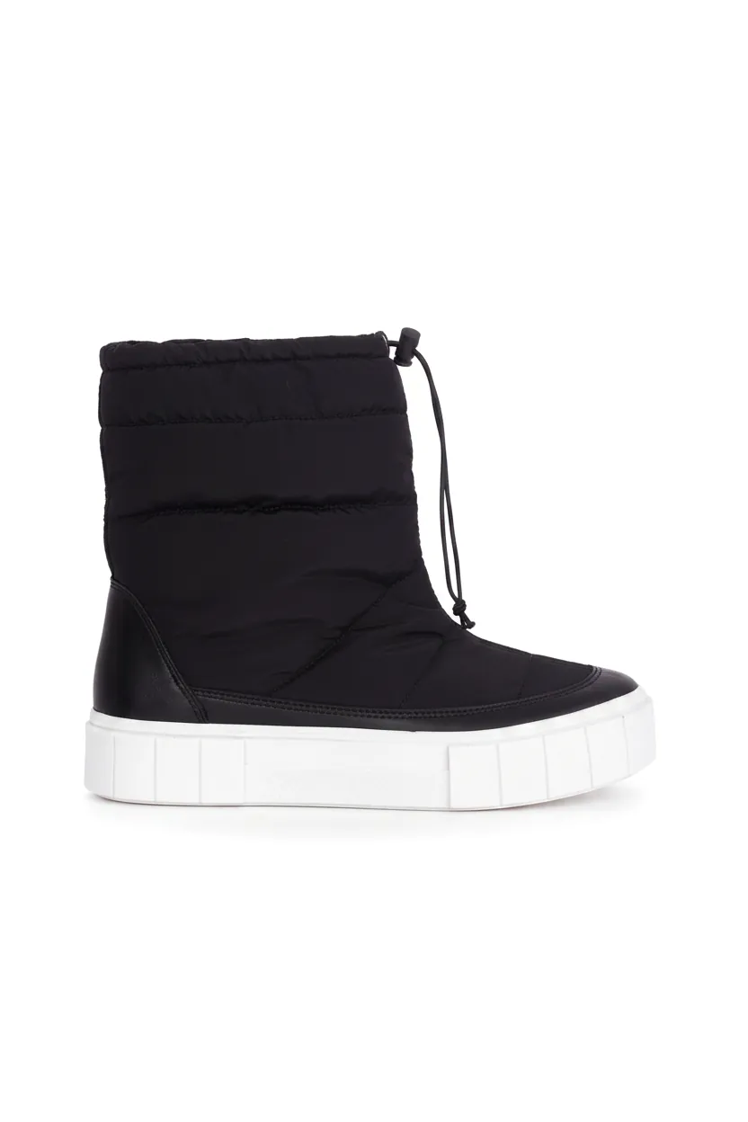 Andira Black Quilted Nylon Waterproof Winter Boots – White Platform Sole