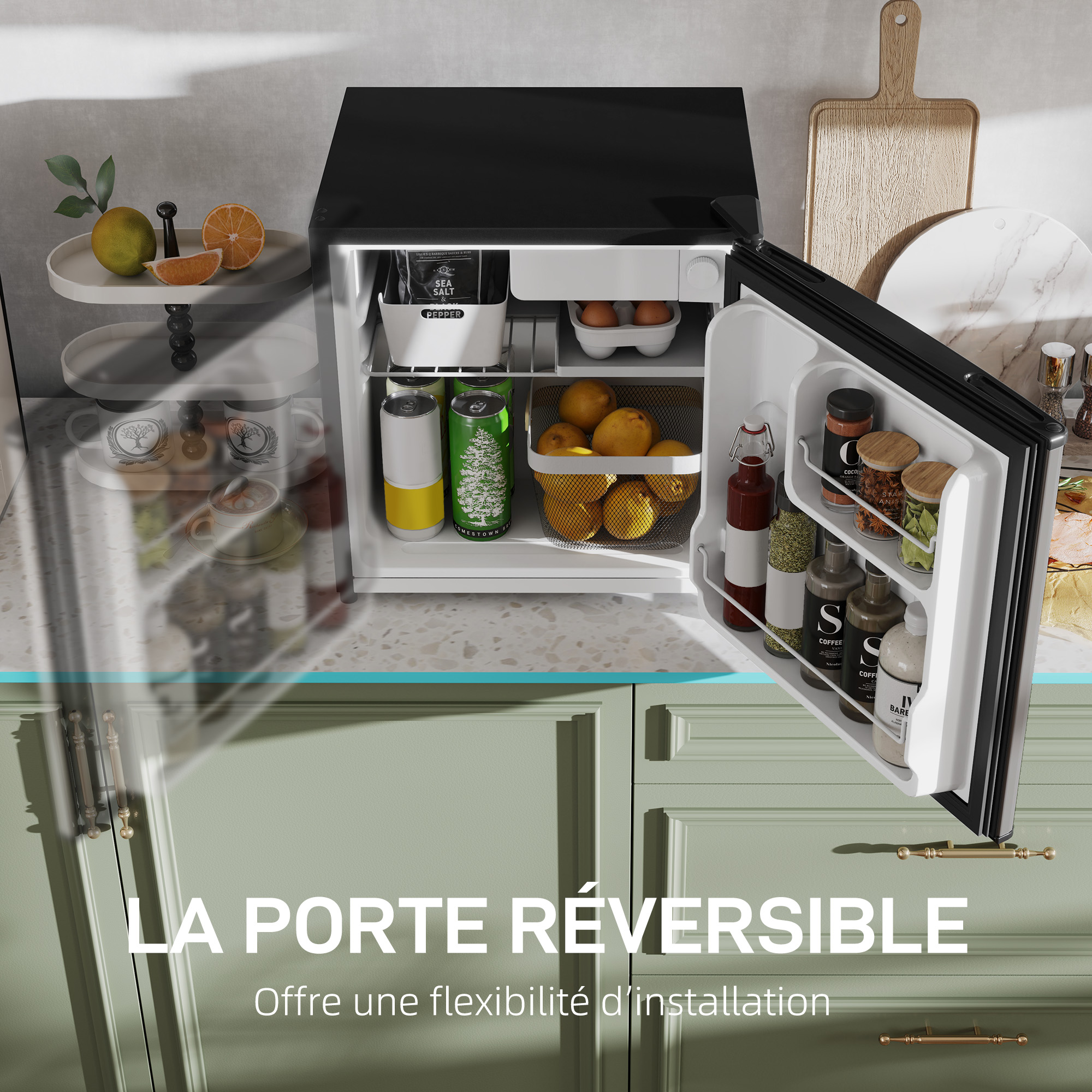 Mini-Réfrigérateur 46 L avec Congélateur 4,5 L – Porte Réversible – Argenté – Bild 6