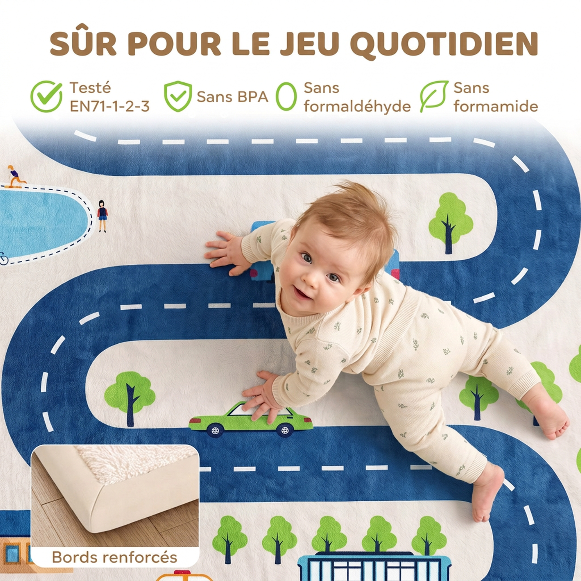 Tapis de Jeu Bébé 150 × 200 cm en Mousse 3 cm Antidérapant – Circuit Routier - Afbeelding 5