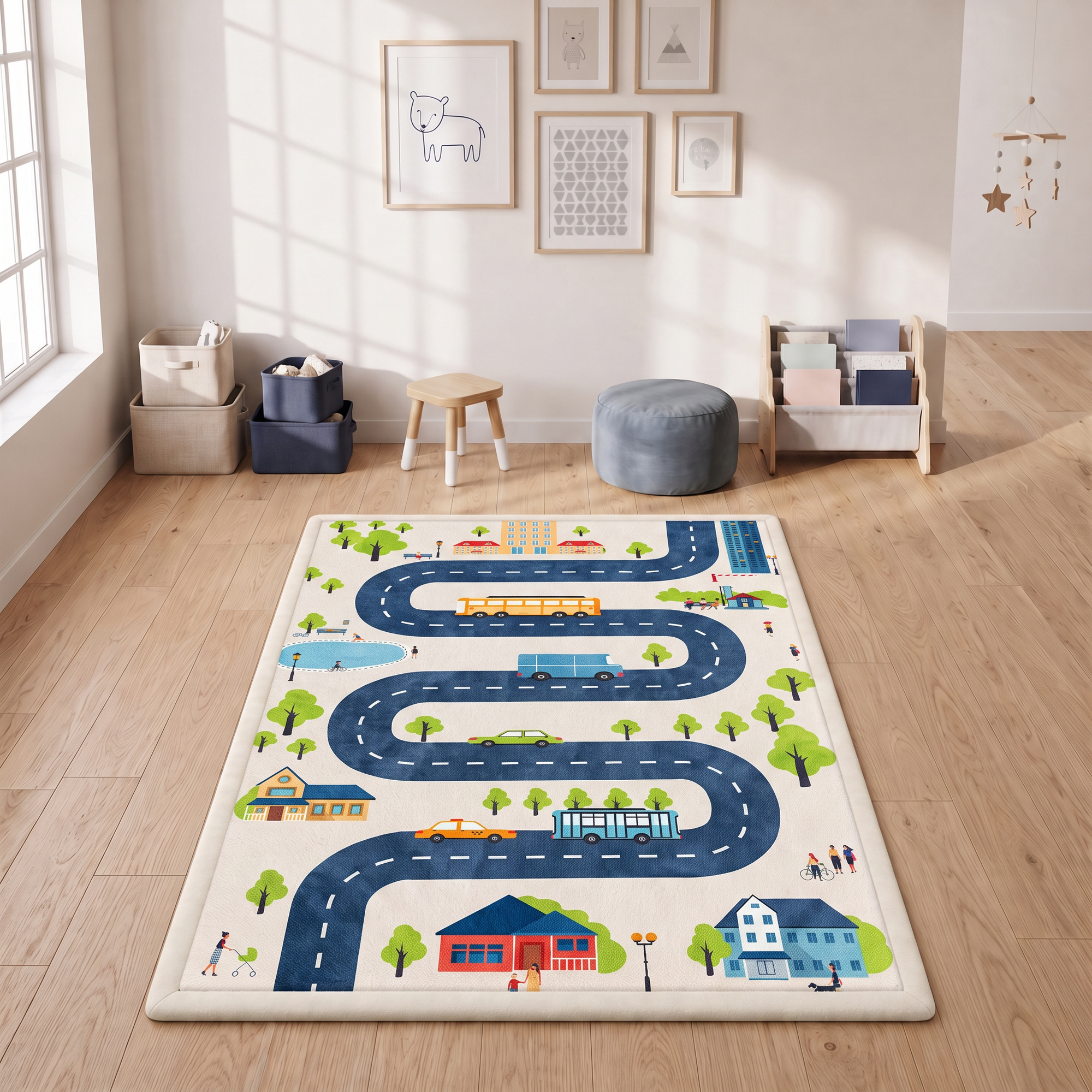Tapis de Jeu Bébé 150 × 200 cm en Mousse 3 cm Antidérapant – Circuit Routier - Afbeelding 10