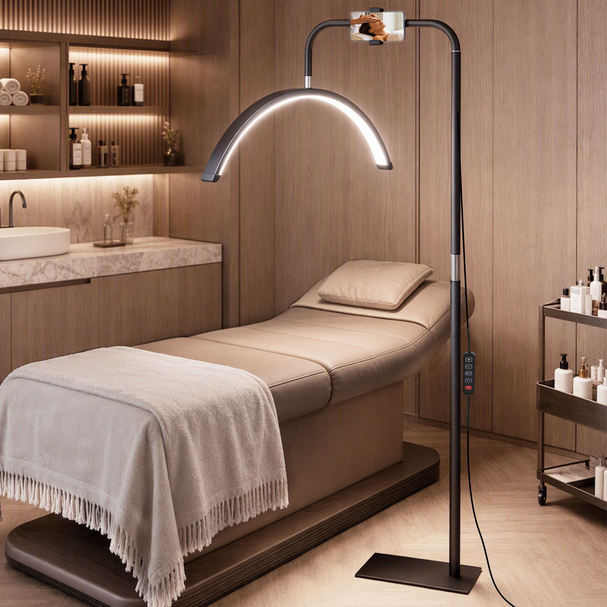 Lampadaire LED demi-lune rotative 350°, lampadaire sur pied salon dimmable 36 W, 7 températures de couleur, noir - Afbeelding 2