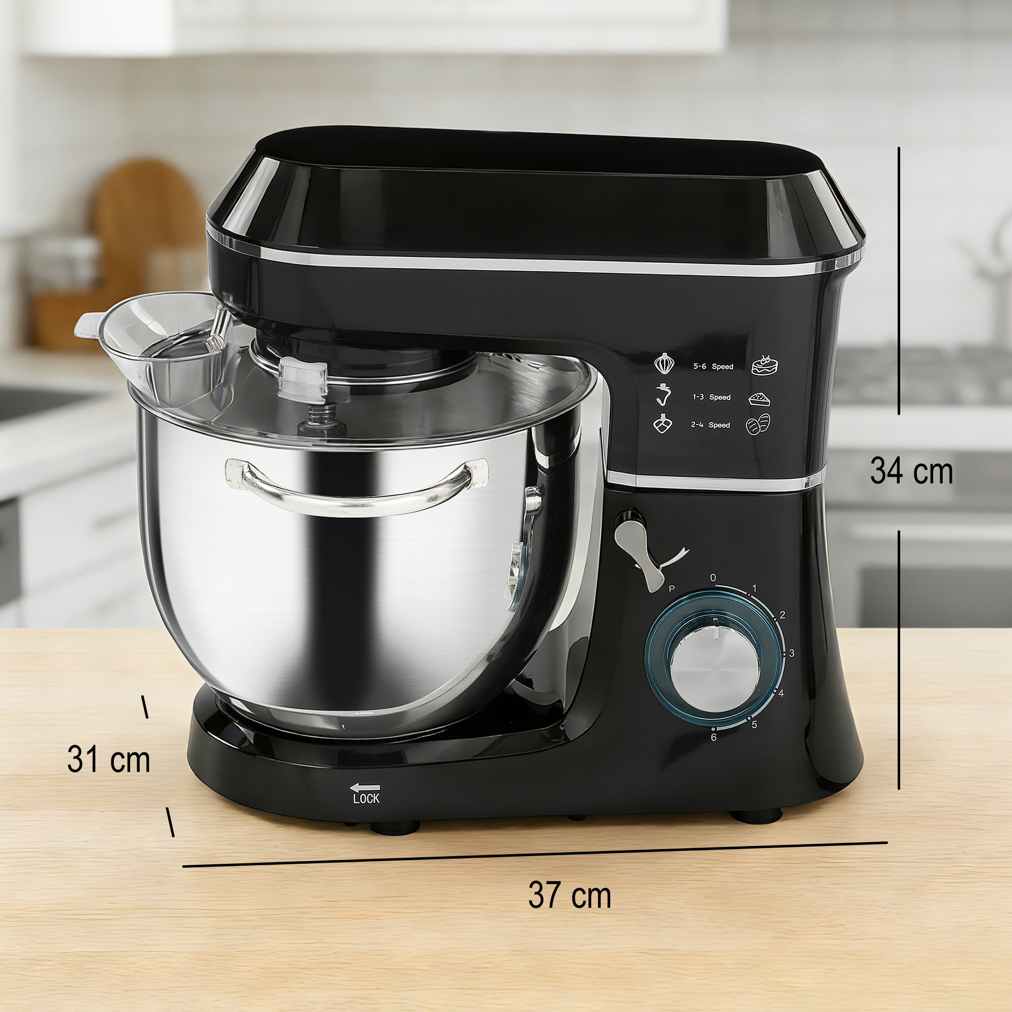 Robot Pâtissier 1400 W – Bol Inox 7 L, 6 Vitesses & Accessoires – Noir – Bild 3