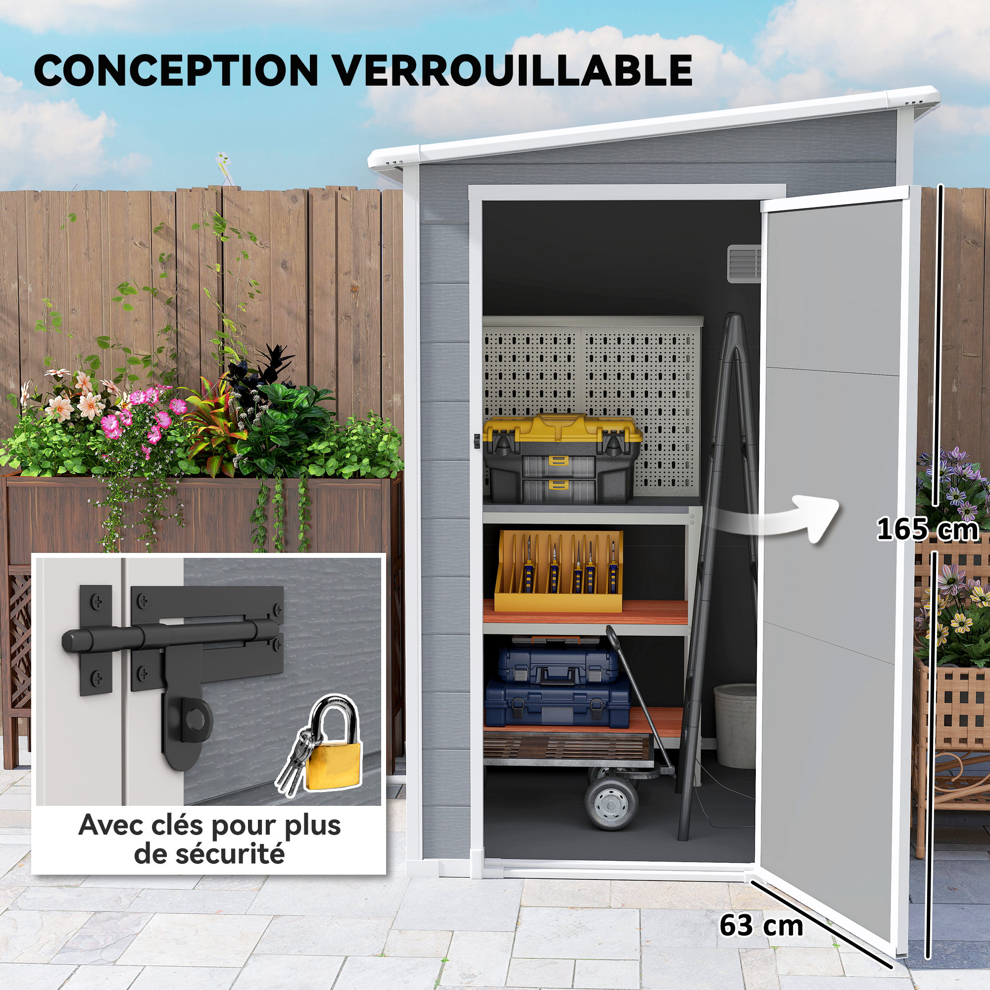Abri de Jardin 1,54 m² avec Fenêtre, Ventilation et Serrure – Gris - Image 6