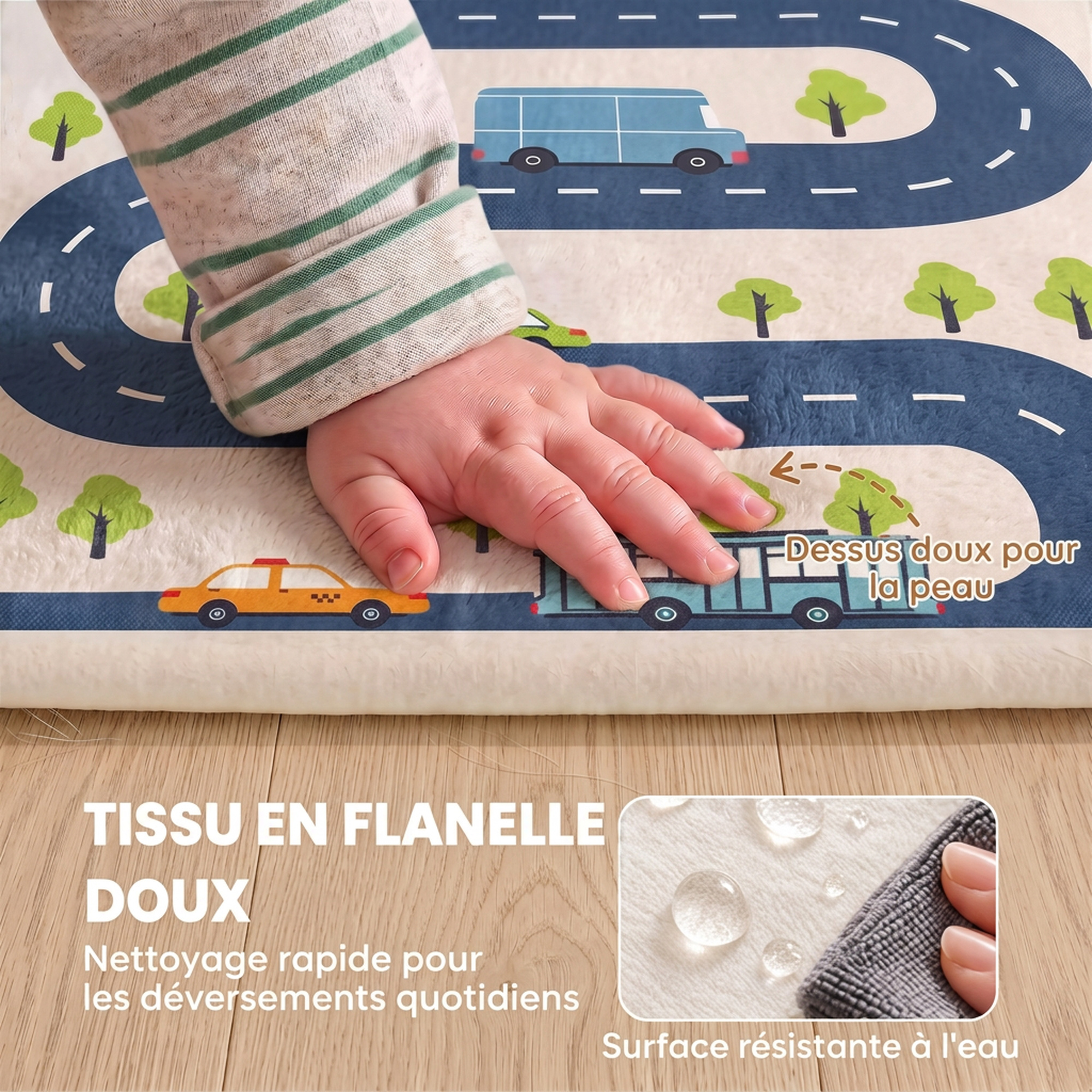 Tapis de Jeu Bébé 150 × 200 cm en Mousse 3 cm Antidérapant – Circuit Routier - Afbeelding 7