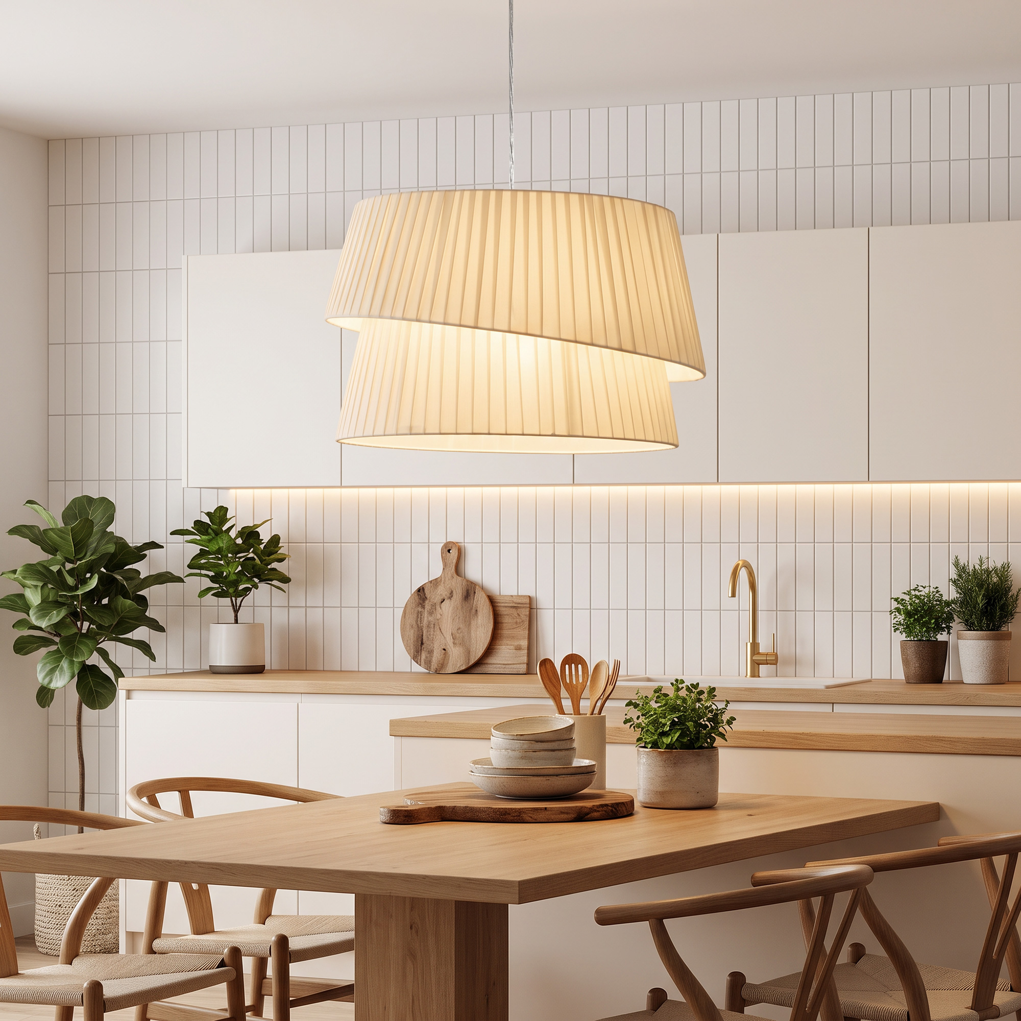 Suspension Luminaire Élégante à Double Abat-Jour, Rosace Dorée, Câble Réglable, Ampoule Non Incluse E14 40 W, Blanc – Bild 8