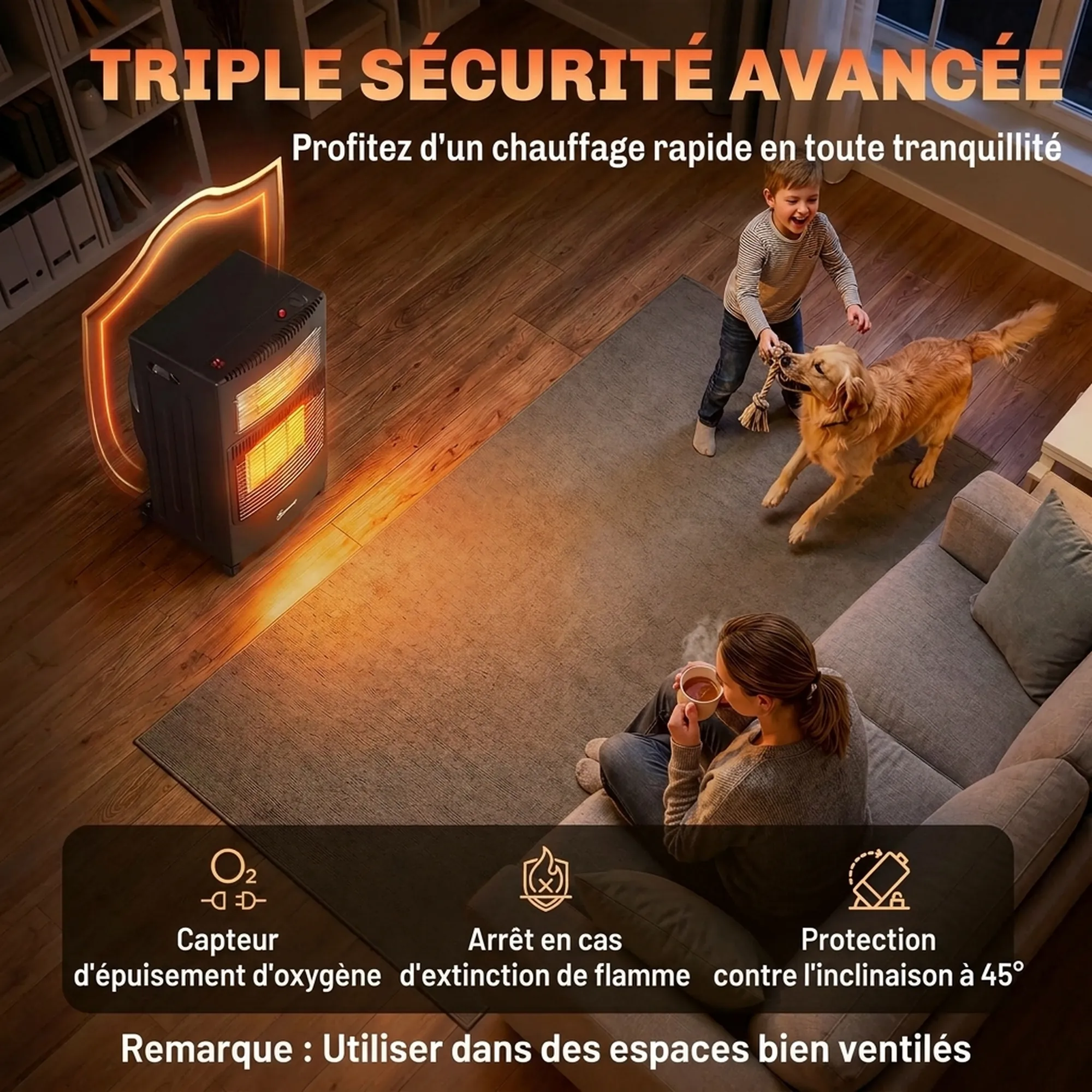 Chauffage d’Appoint Gaz & Électrique 4,2 kW / 1,2 kW – Pliable – Noir - Image 6