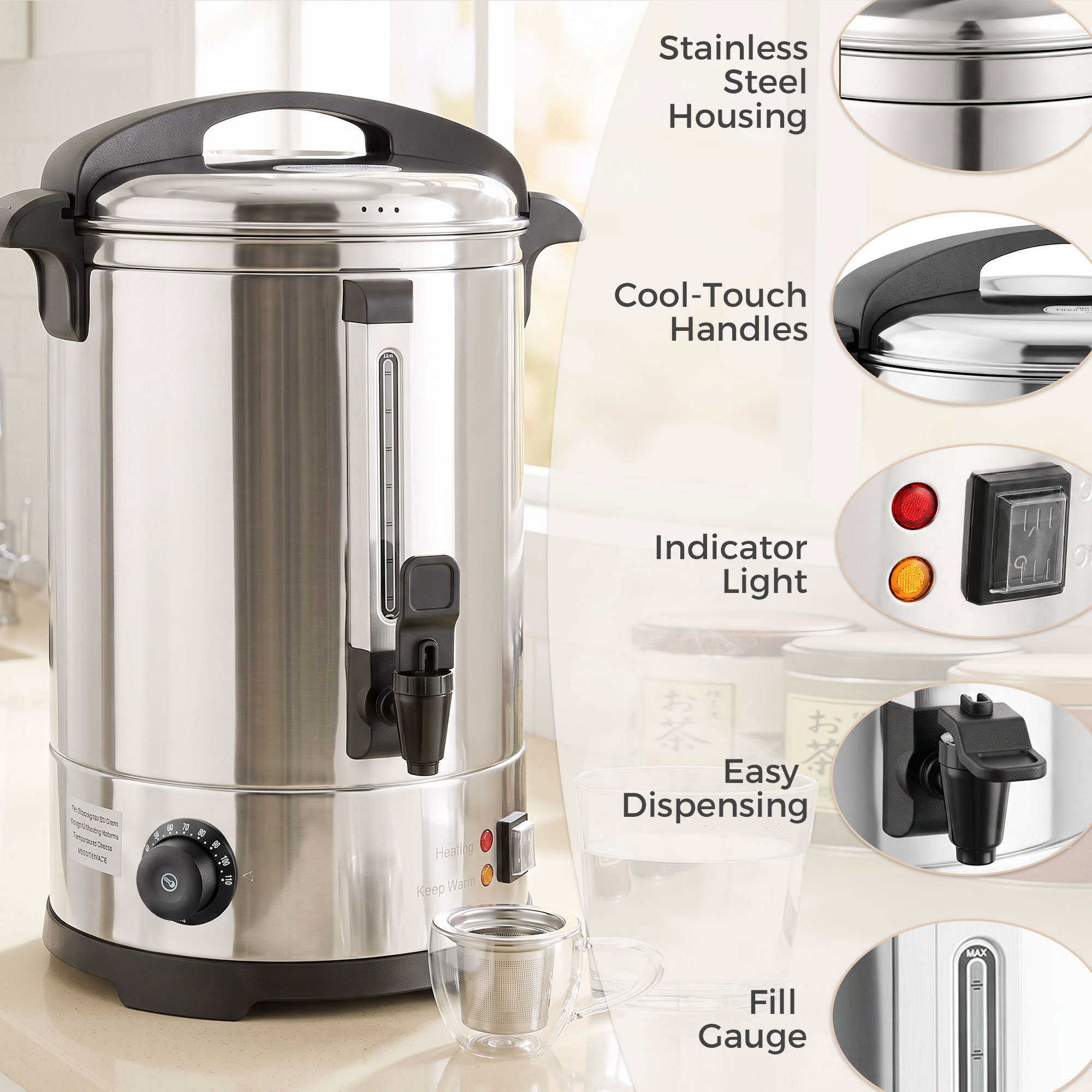 Distributeur de Boissons Chaudes 8 L – 1500 W, Thermostat Réglable & Robinet – Inox – Bild 8