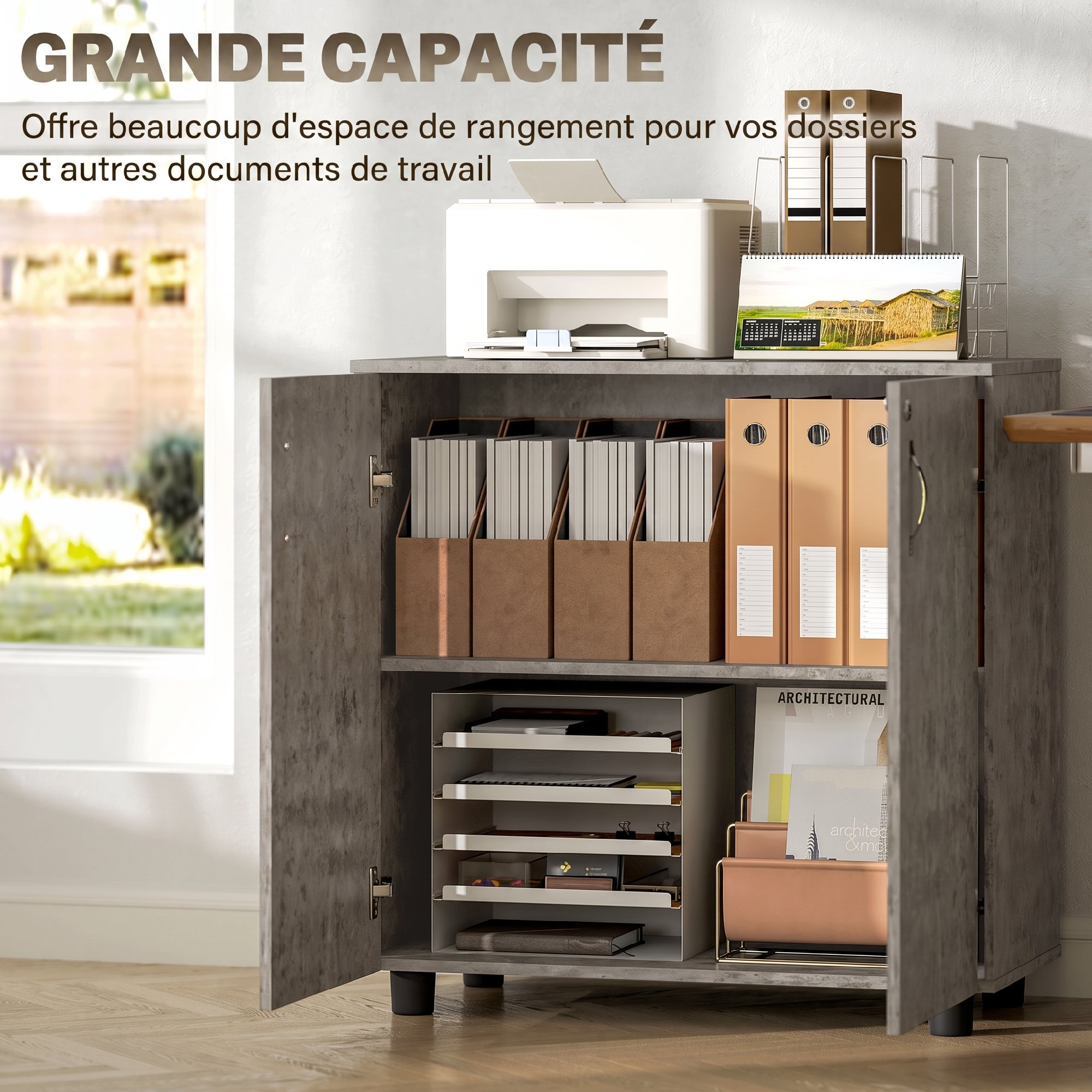 Armoire de Bureau Verrouillable 2 Portes avec Étagère – 80 cm – Gris - Image 4