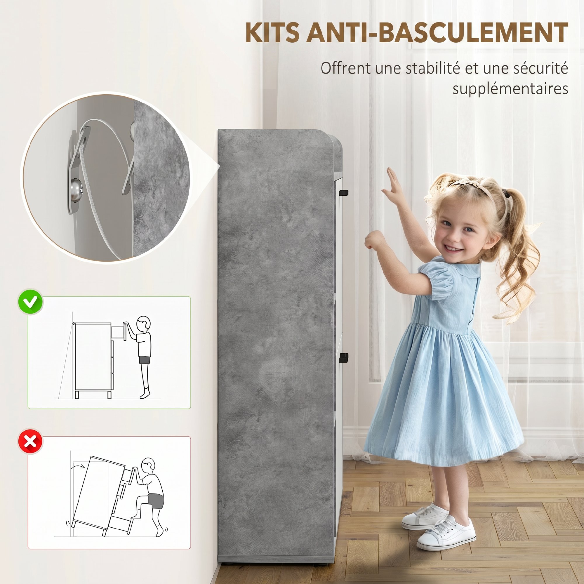 Meuble à Chaussures 15 Paires – 2 Tiroirs Basculants & Rangements – Blanc et Gris - Afbeelding 7