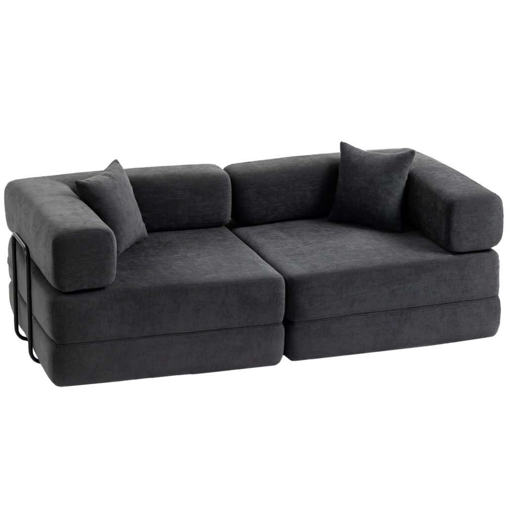 Canapé Convertible 2 Places 5-en-1 en Chenille – 198 cm – Gris Foncé