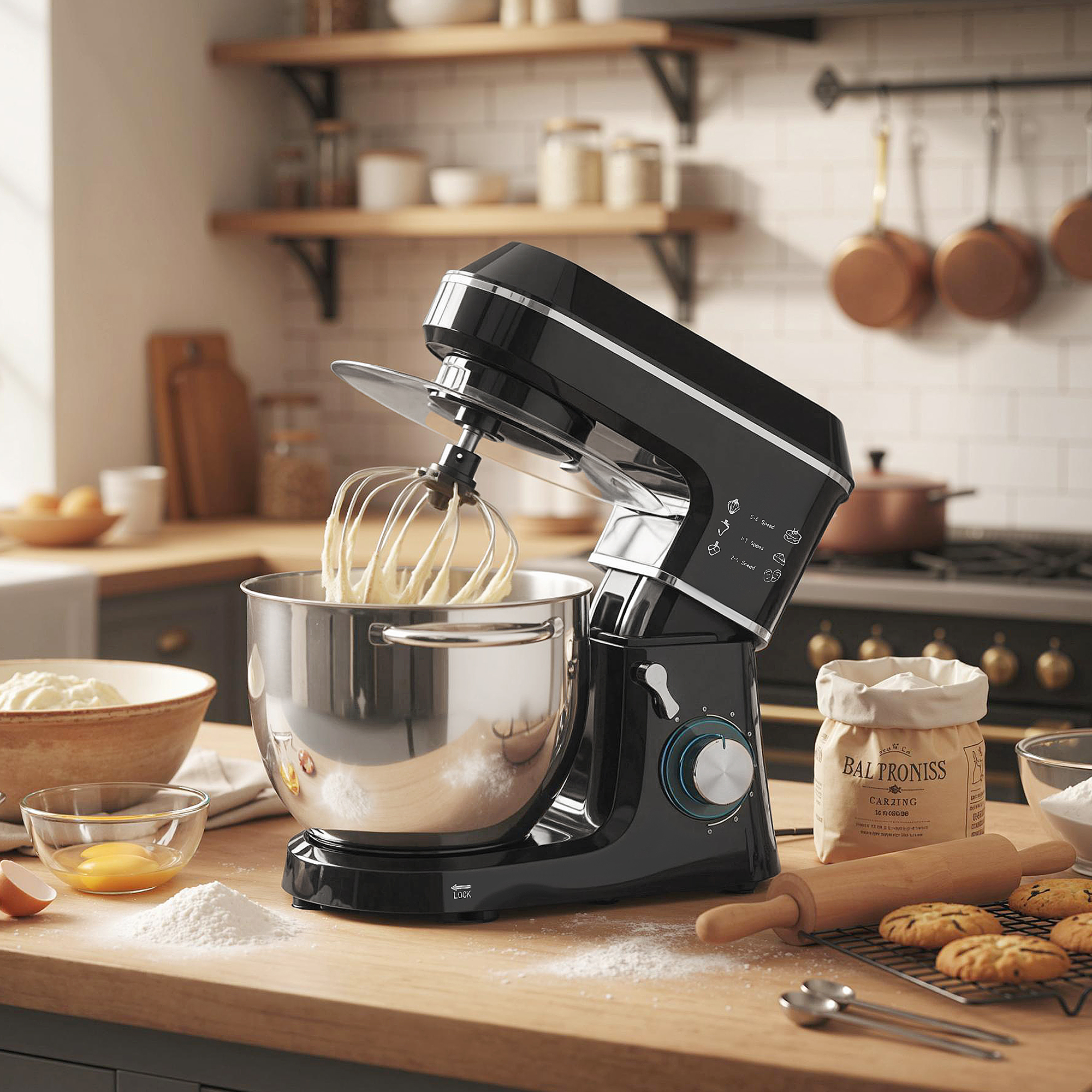 Robot Pâtissier 1400 W – Bol Inox 7 L, 6 Vitesses & Accessoires – Noir – Bild 2
