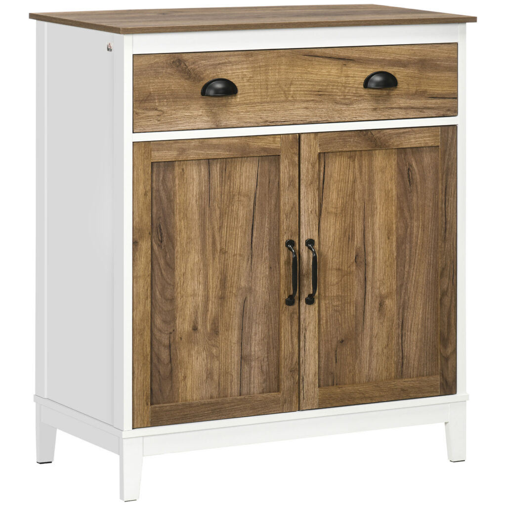 Buffet de Rangement 78,5 cm avec Tiroir et Placard – Blanc et Chêne