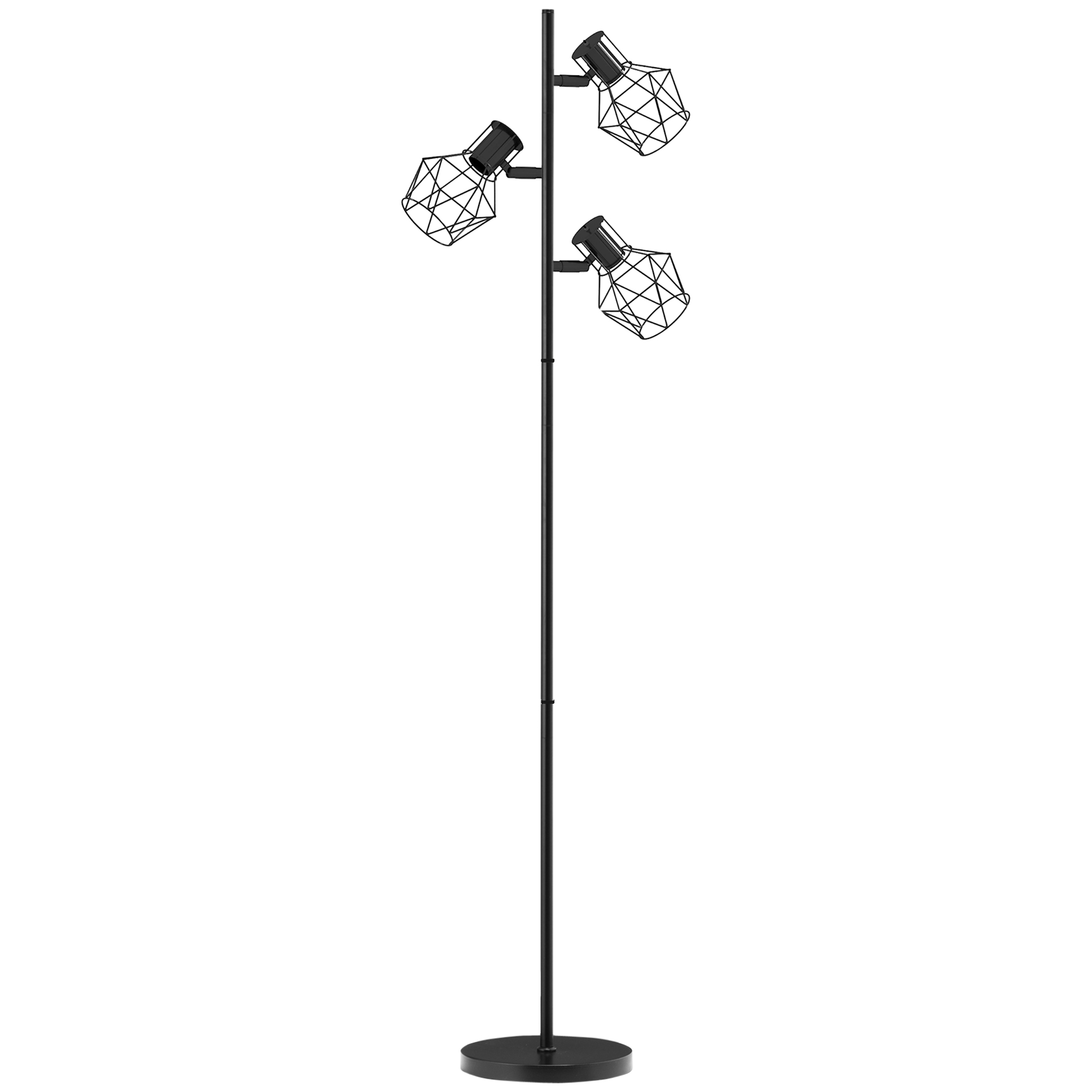 Lampadaire Moderne 169 cm – 3 Spots Orientables E27 avec Interrupteurs – Noir