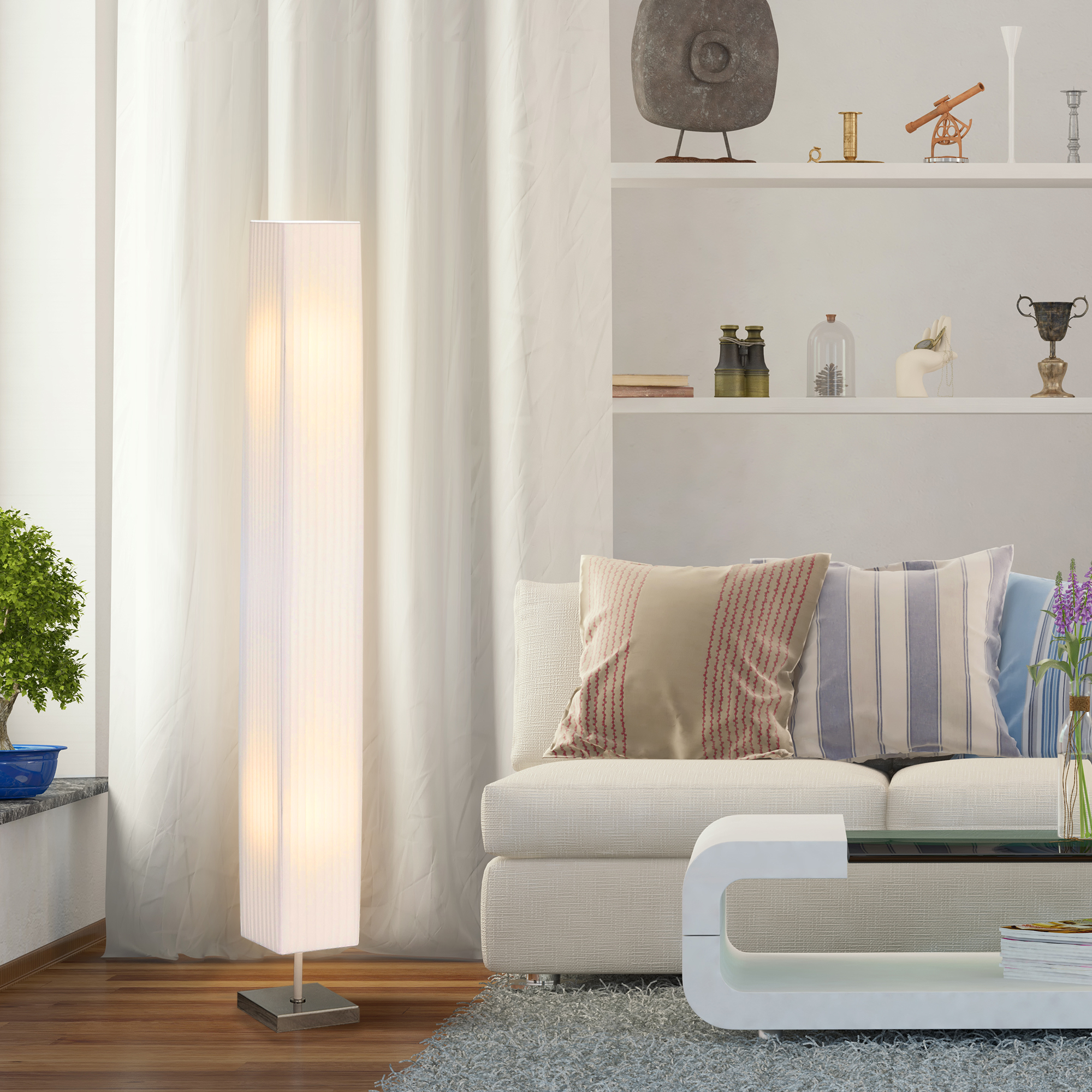 Lampadaire Lampe sur Pied de Salon Style Moderne Lampadaire sur Pied avec Interrupteur Acier Blanc - Afbeelding 2