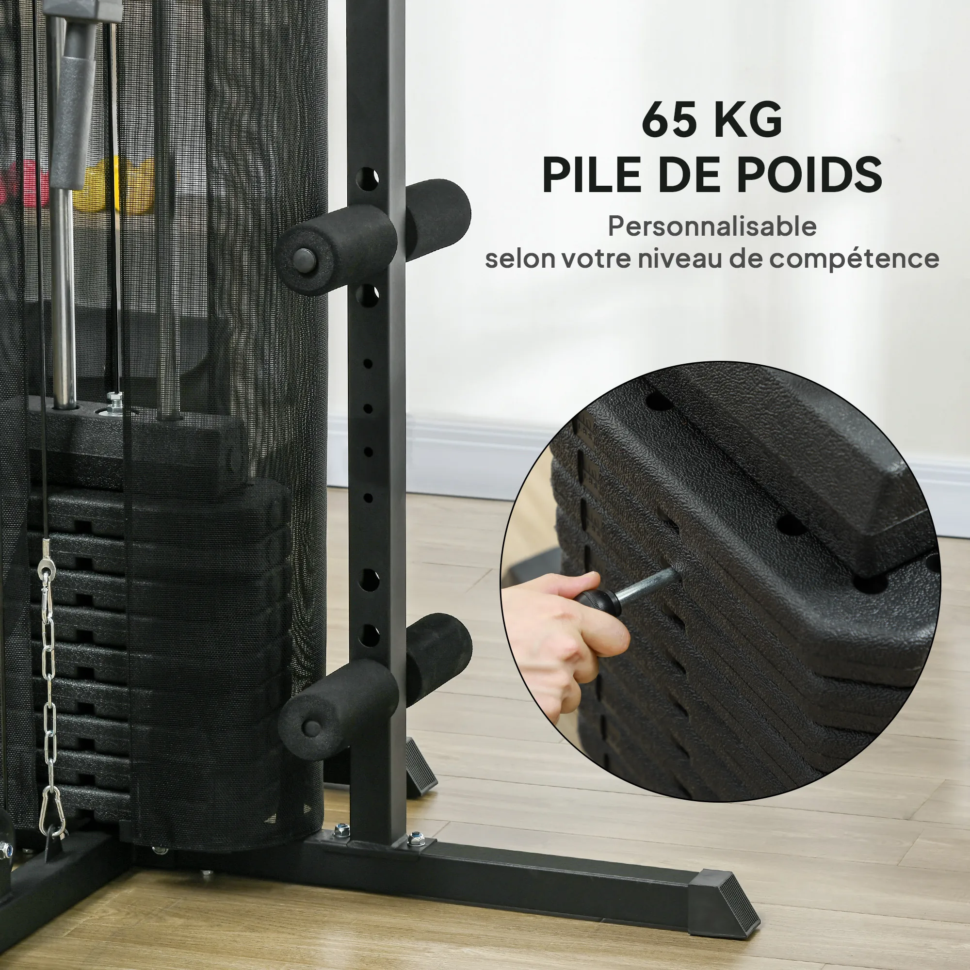 Station de Musculation Multifonction 65 kg avec Banc & Poulies – Bleu & Noir - Afbeelding 7