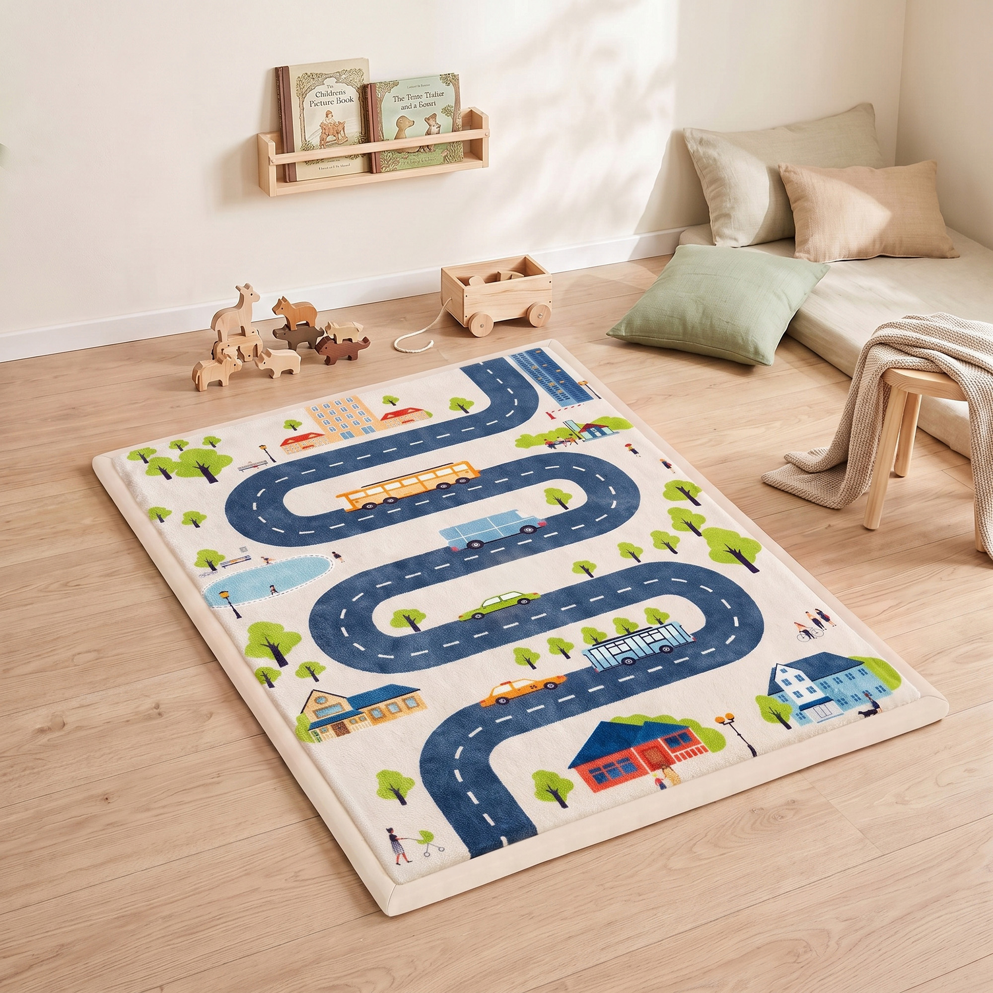 Tapis de Jeu Bébé 150 × 200 cm en Mousse 3 cm Antidérapant – Circuit Routier - Afbeelding 2