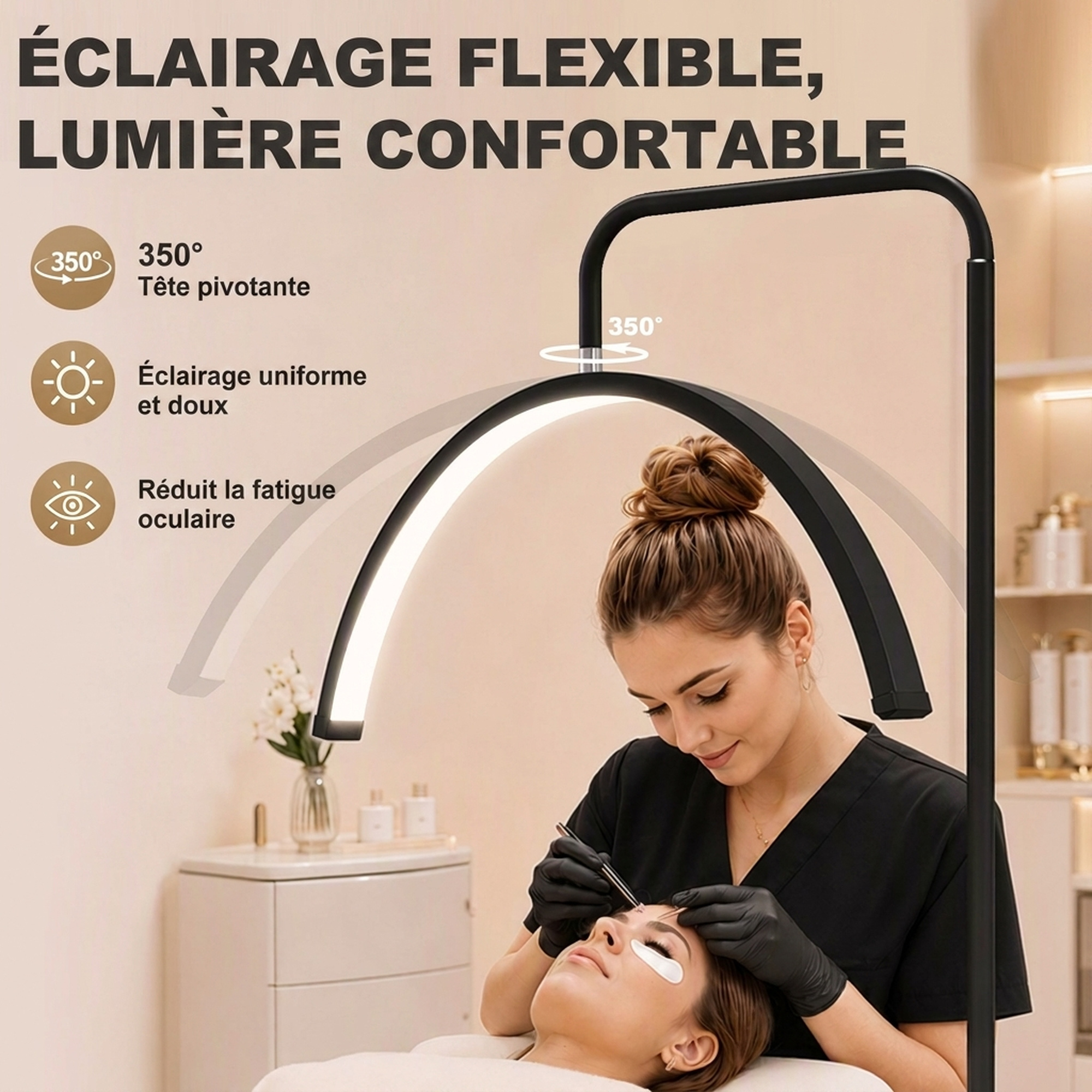 Lampadaire LED demi-lune rotative 350°, lampadaire sur pied salon dimmable 36 W, 7 températures de couleur, noir - Afbeelding 4
