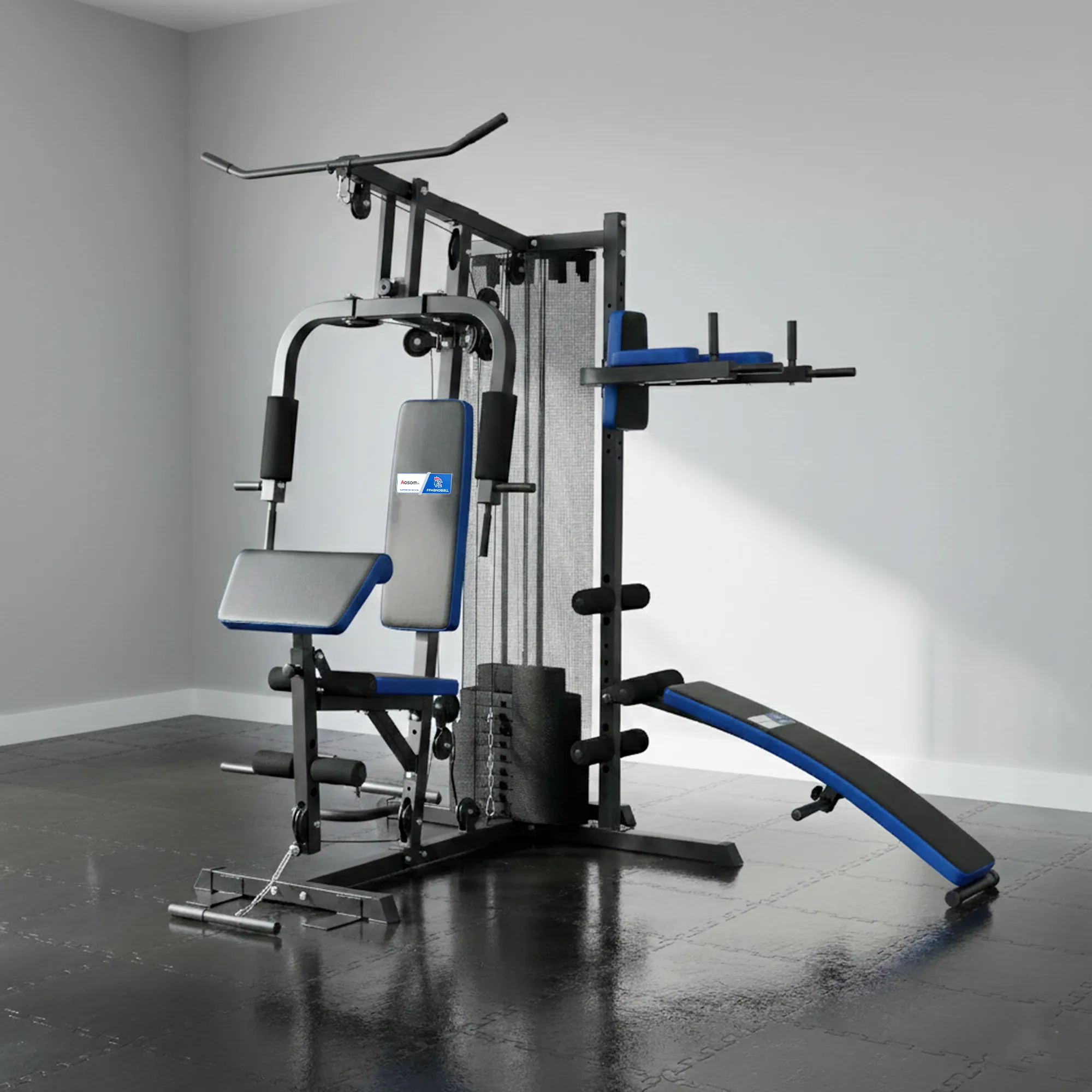 Station de Musculation Multifonction 65 kg avec Banc & Poulies – Bleu & Noir - Afbeelding 2