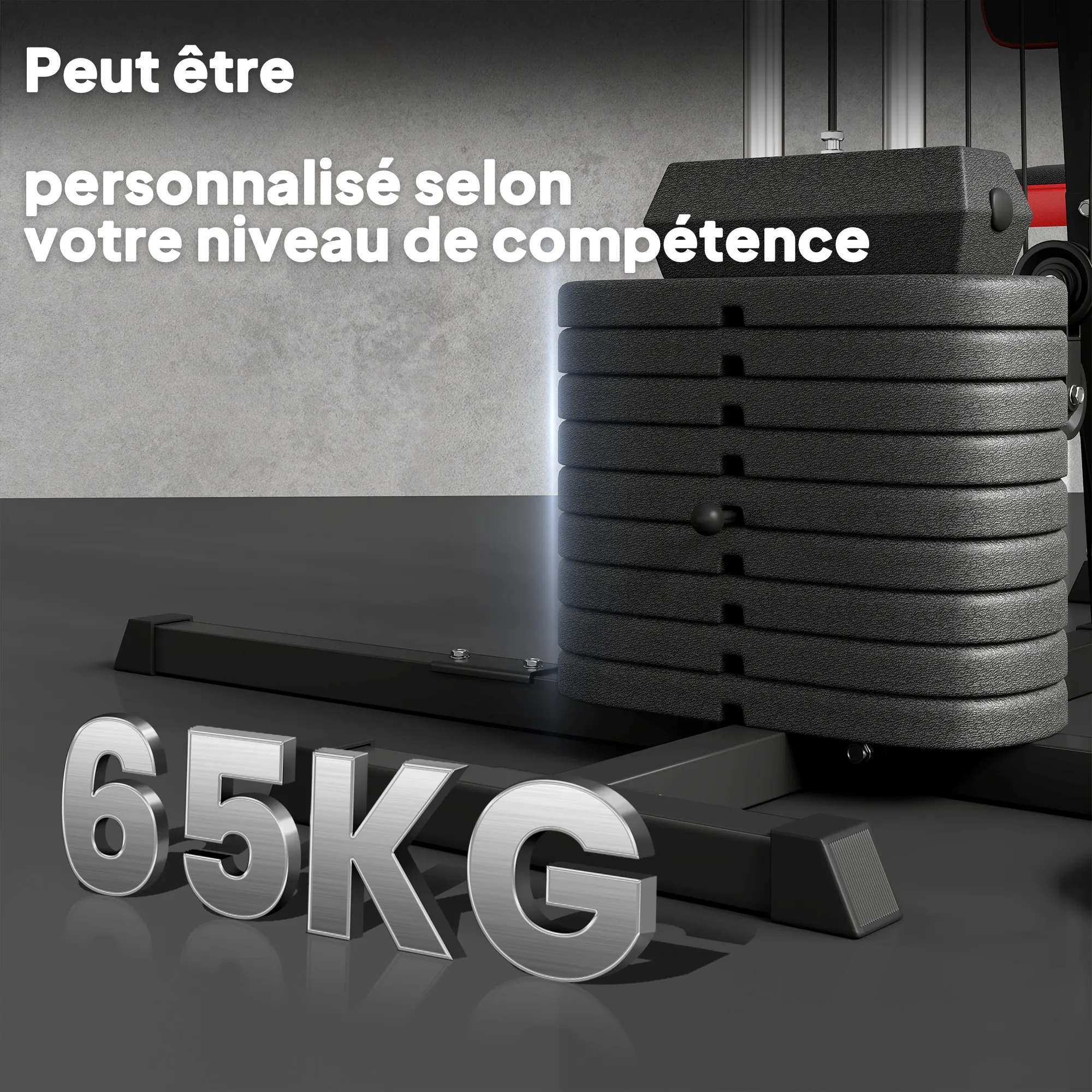 Station de Musculation Multifonction 65 kg avec Banc & Poulies – Rouge & Noir Tags - Image 7