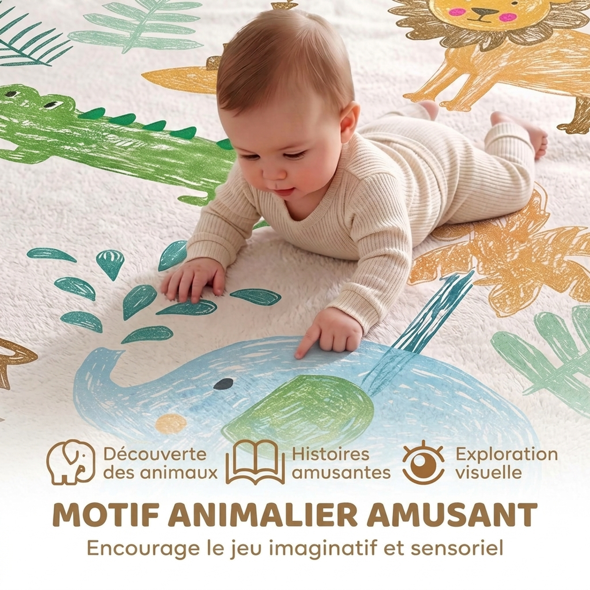 Tapis d'Éveil Bébé 150 × 200 cm en Mousse Épaisse 3 cm Antidérapant – Animaux - Afbeelding 6