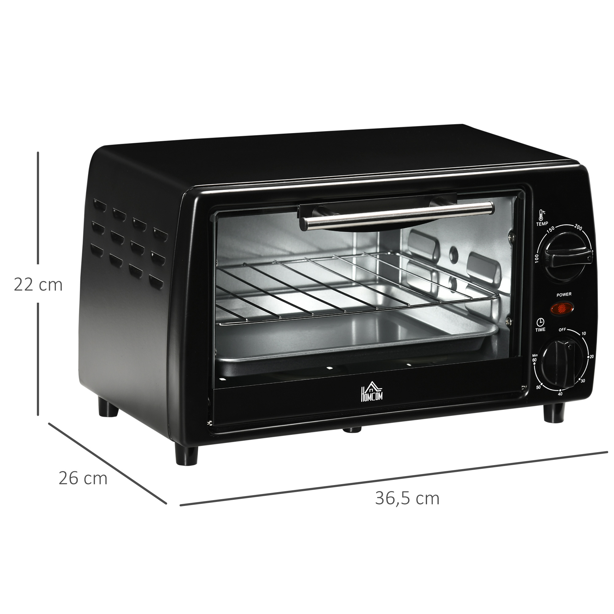 Mini-Four Électrique 10 L – 750 W, Minuterie 60 Min & Grille Réglable – Noir – Bild 3